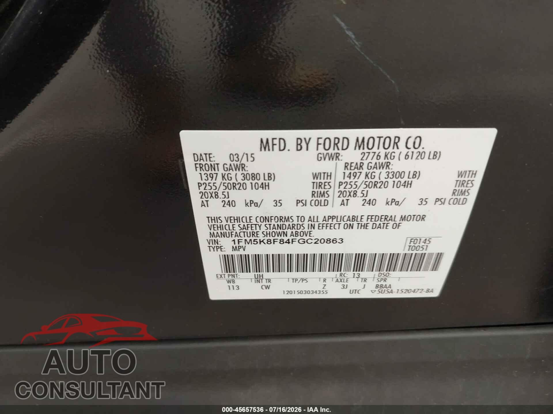 FORD EXPLORER 2015 - 1FM5K8F84FGC20863
