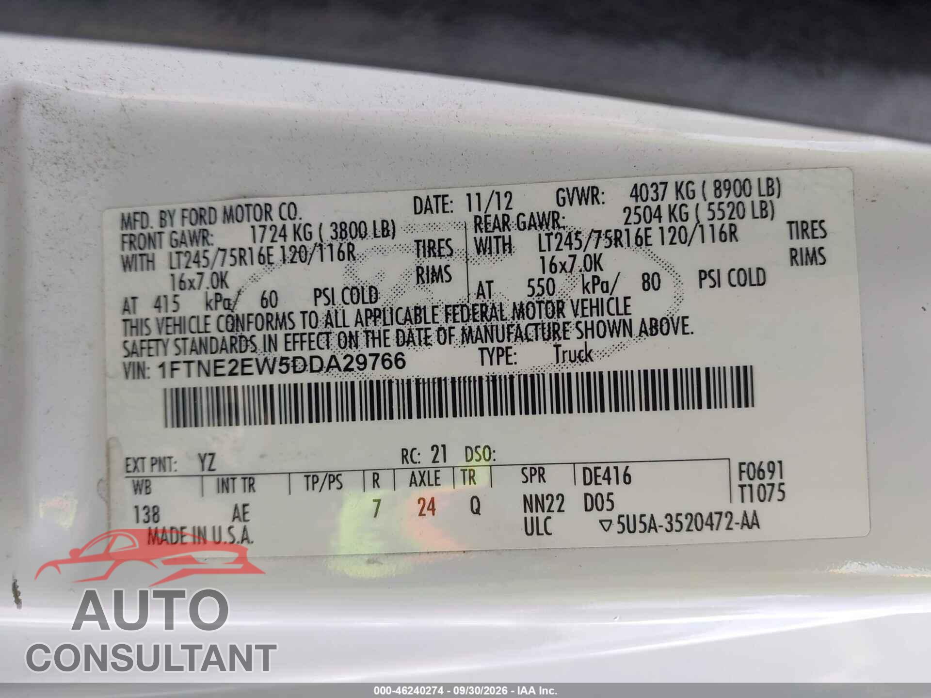 FORD E-250 2013 - 1FTNE2EW5DDA29766