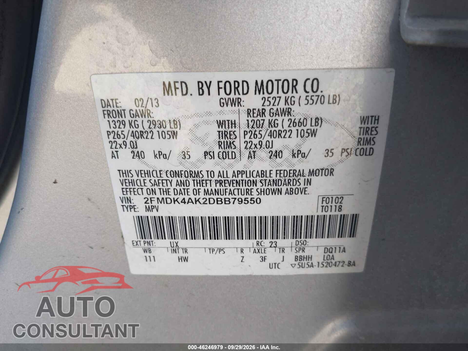 FORD EDGE 2013 - 2FMDK4AK2DBB79550
