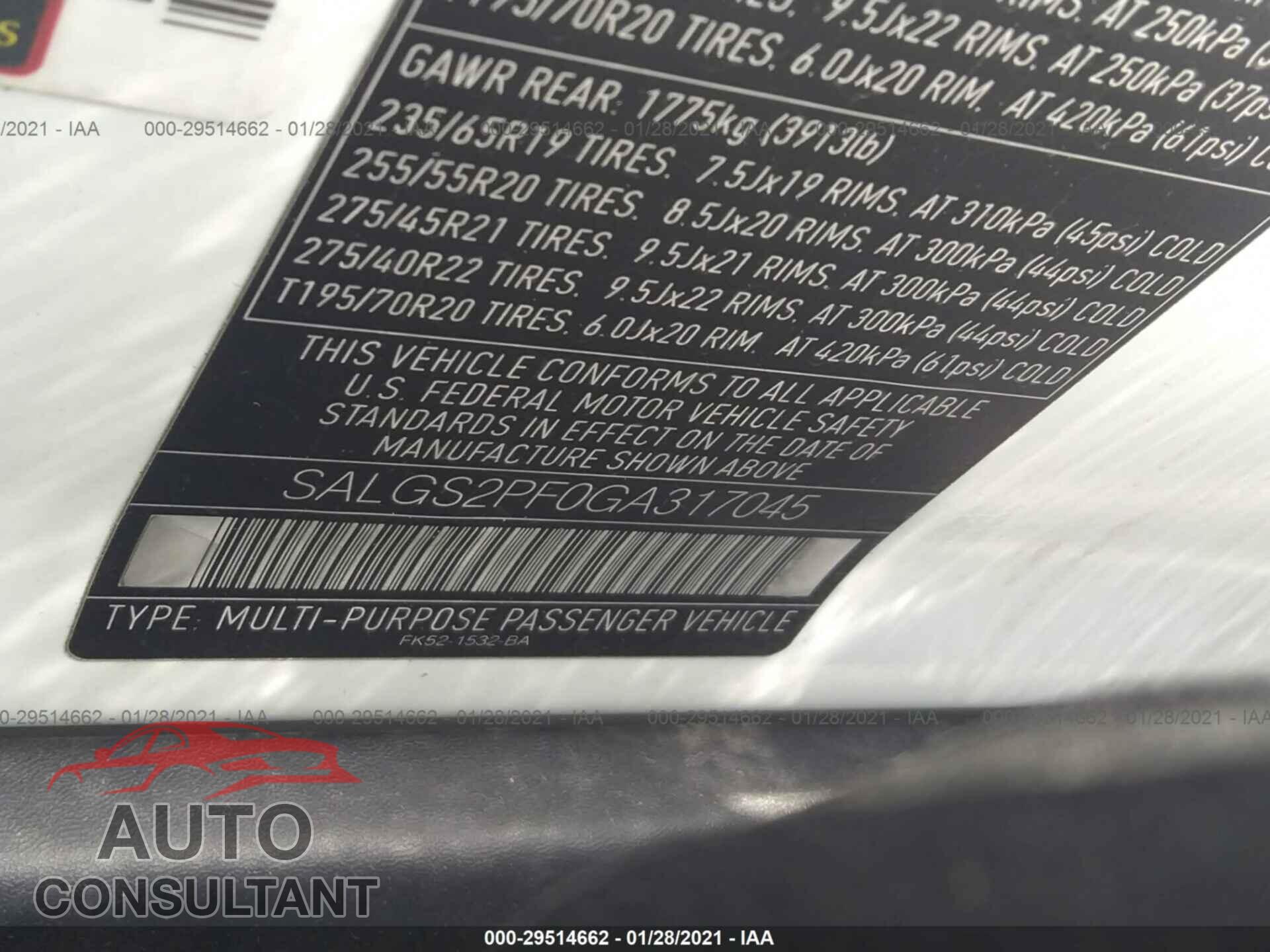 LAND ROVER RANGE ROVER 2016 - SALGS2PF0GA317045