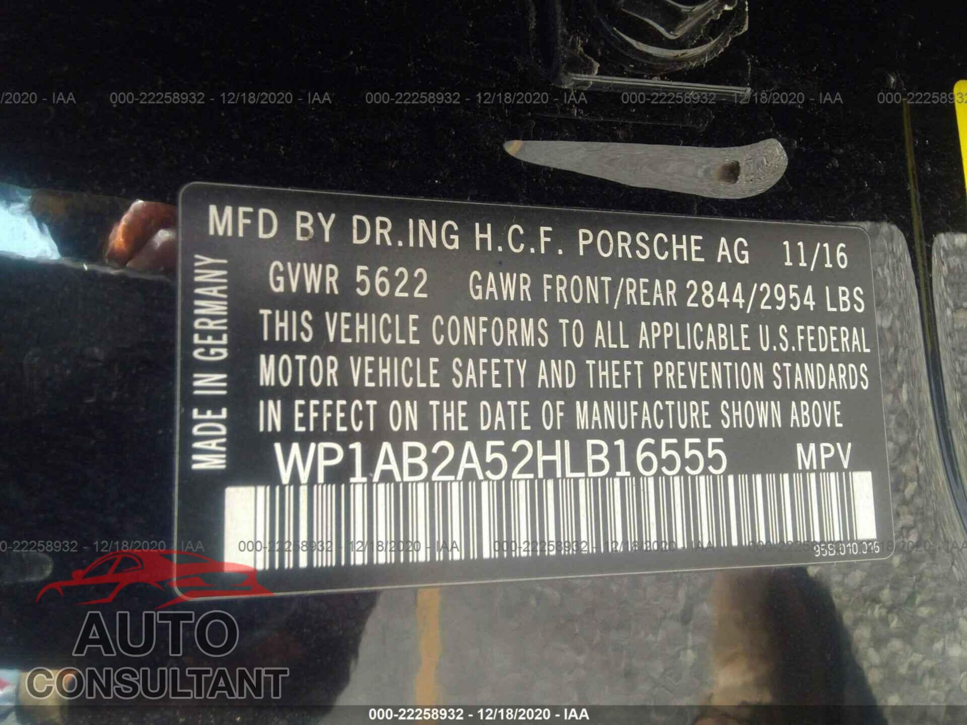 PORSCHE MACAN 2017 - WP1AB2A52HLB16555