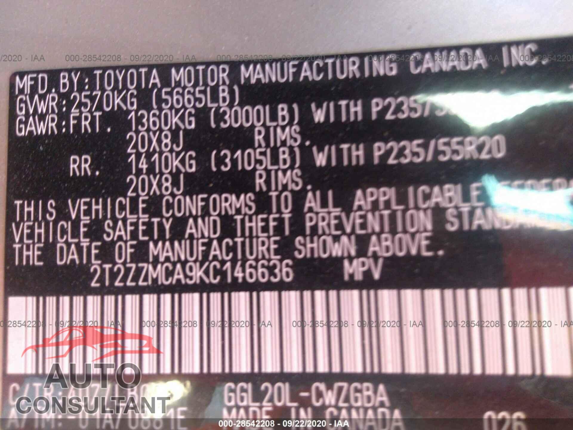 LEXUS RX 2019 - 2T2ZZMCA9KC146636