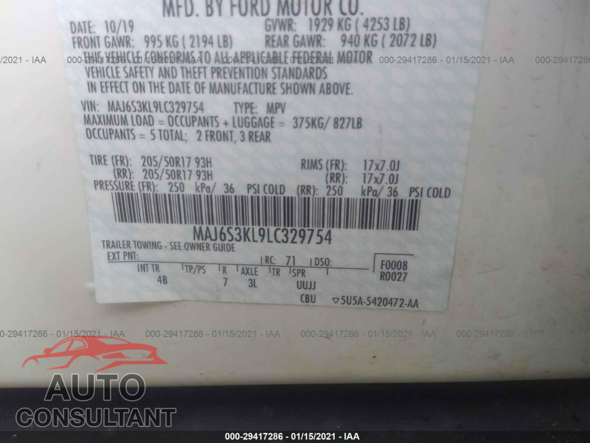 FORD ECOSPORT 2020 - MAJ6S3KL9LC329754