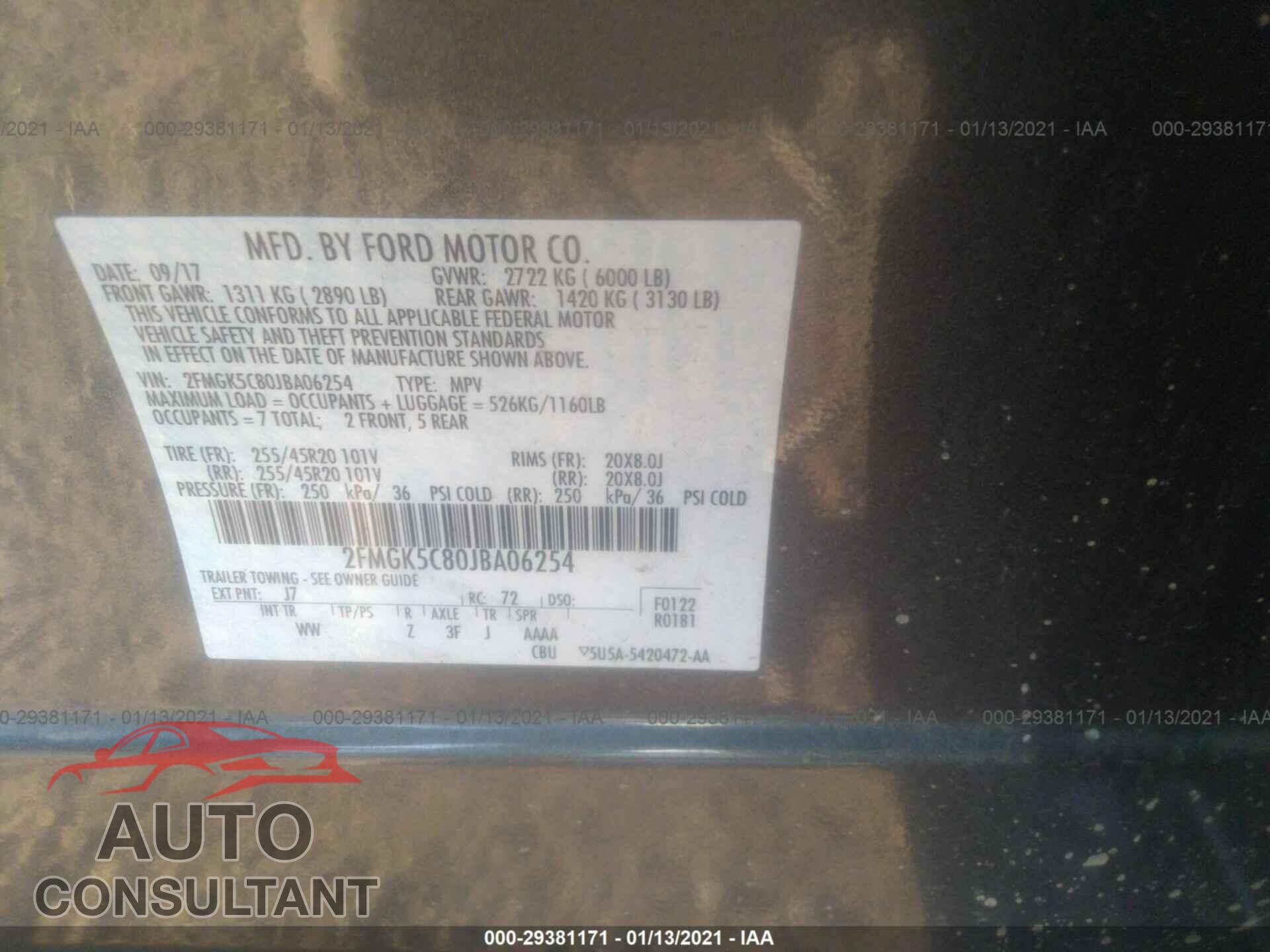 FORD FLEX 2018 - 2FMGK5C80JBA06254