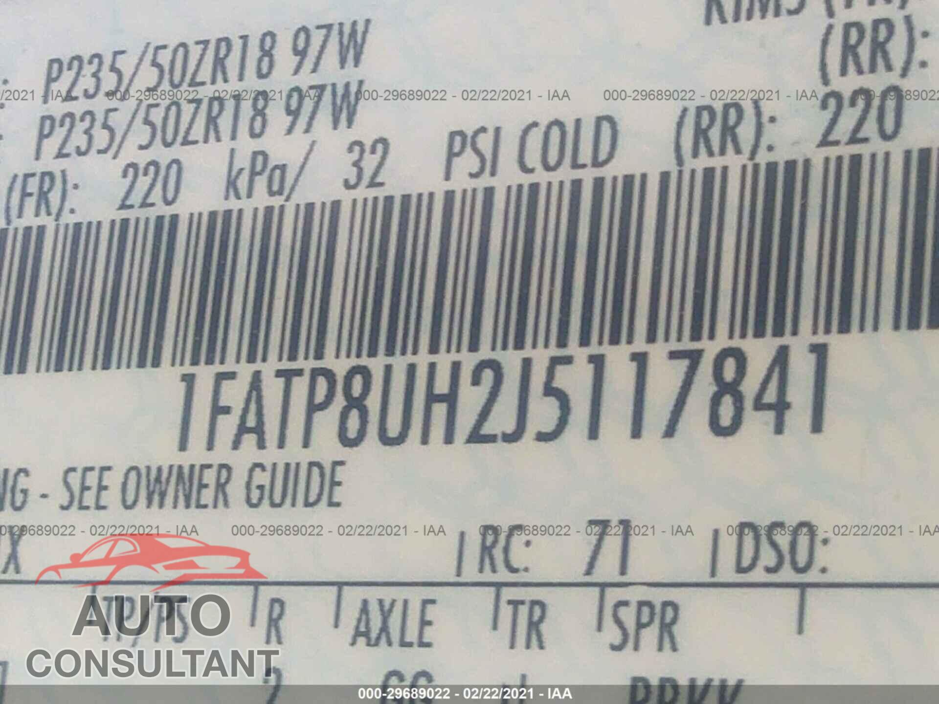 FORD MUSTANG 2018 - 1FATP8UH2J5117841
