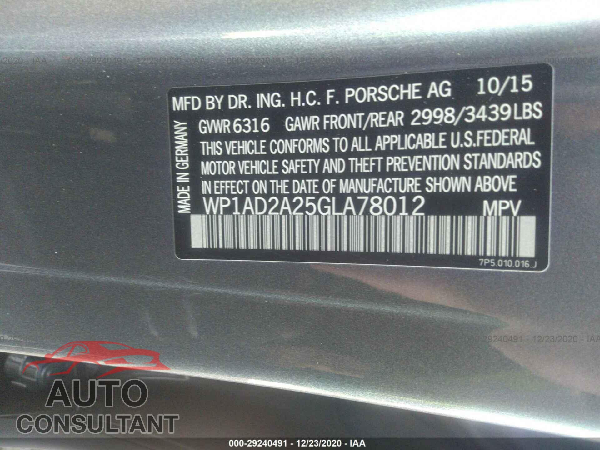 PORSCHE CAYENNE 2016 - WP1AD2A25GLA78012