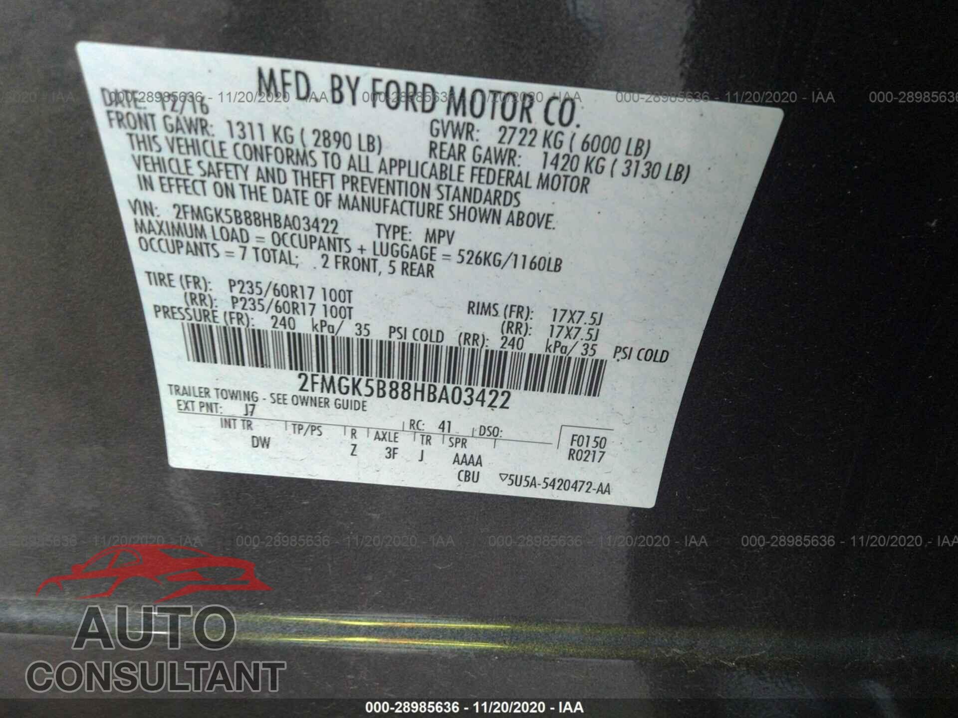 FORD FLEX 2017 - 2FMGK5B88HBA03422