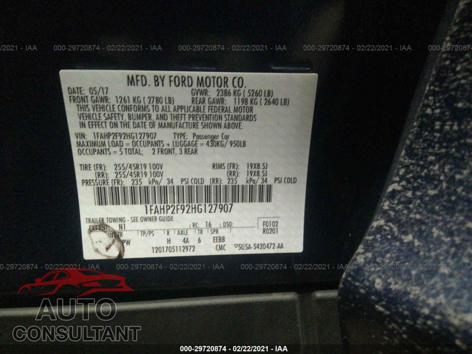 FORD TAURUS 2017 - 1FAHP2F92HG127907