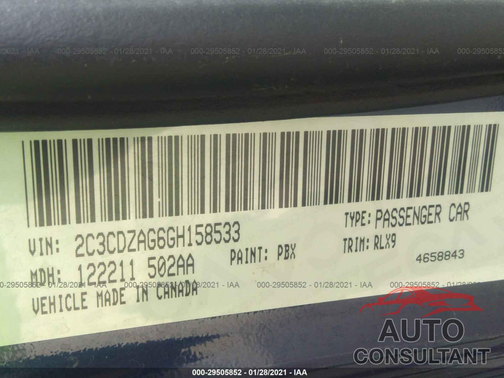 DODGE CHALLENGER 2016 - 2C3CDZAG6GH158533