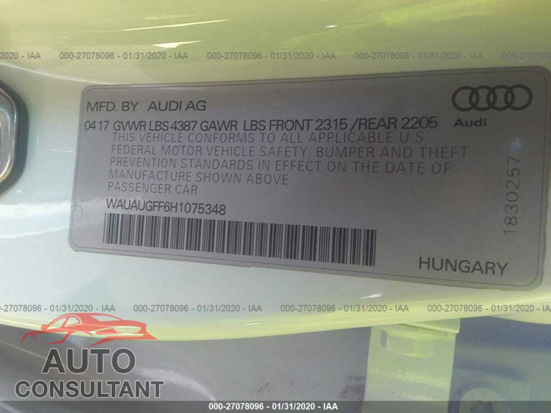 AUDI A3 2017 - WAUAUGFF6H1075348
