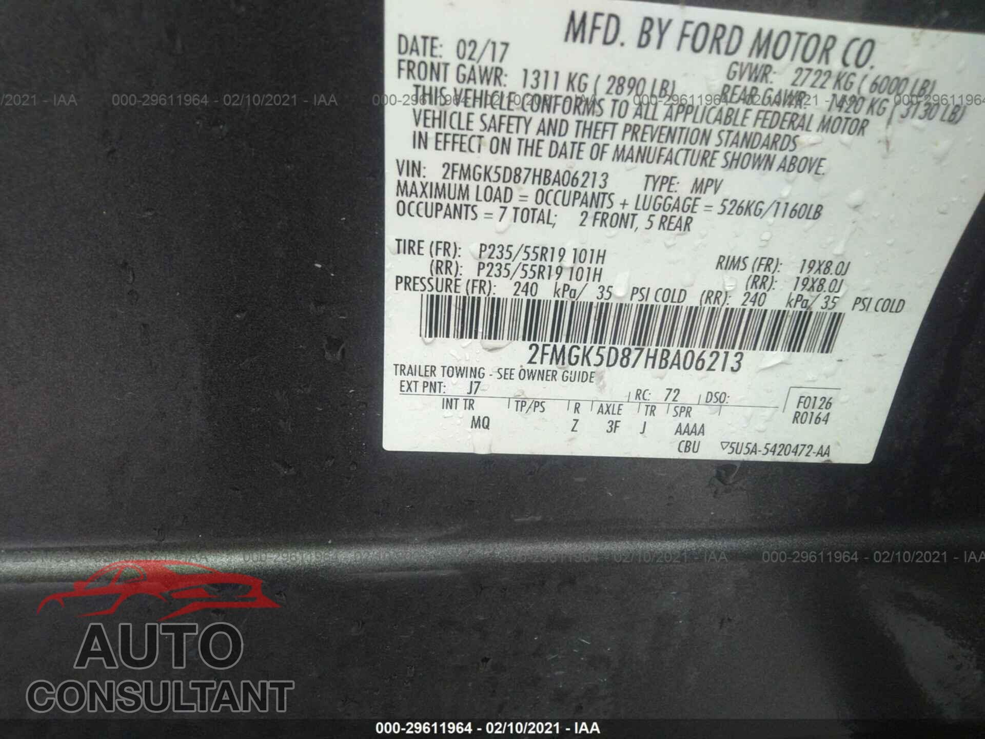 FORD FLEX 2017 - 2FMGK5D87HBA06213