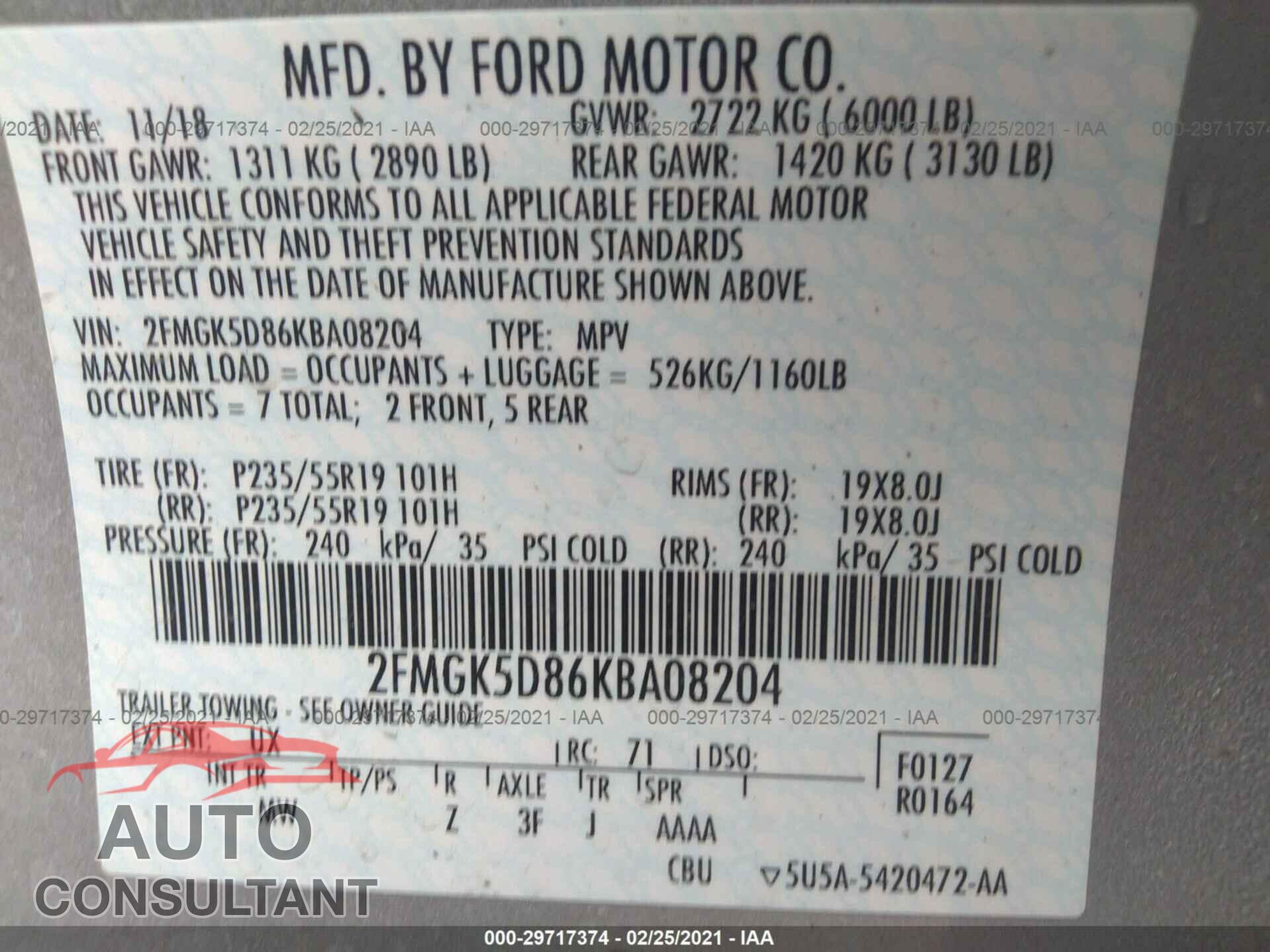 FORD FLEX 2019 - 2FMGK5D86KBA08204