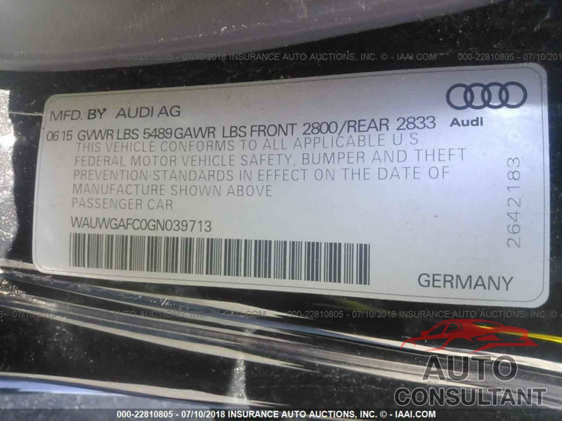 Audi A7 2016 - WAUWGAFC0GN039713
