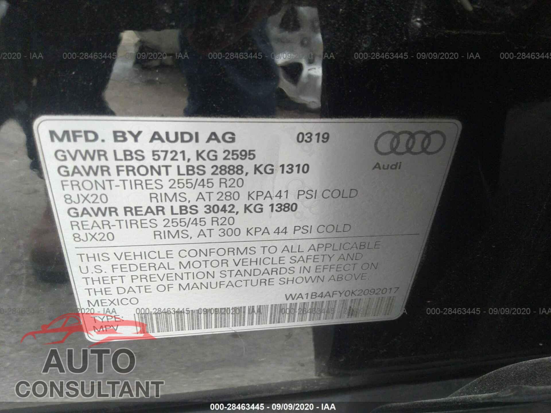 AUDI SQ5 2019 - WA1B4AFY0K2092017