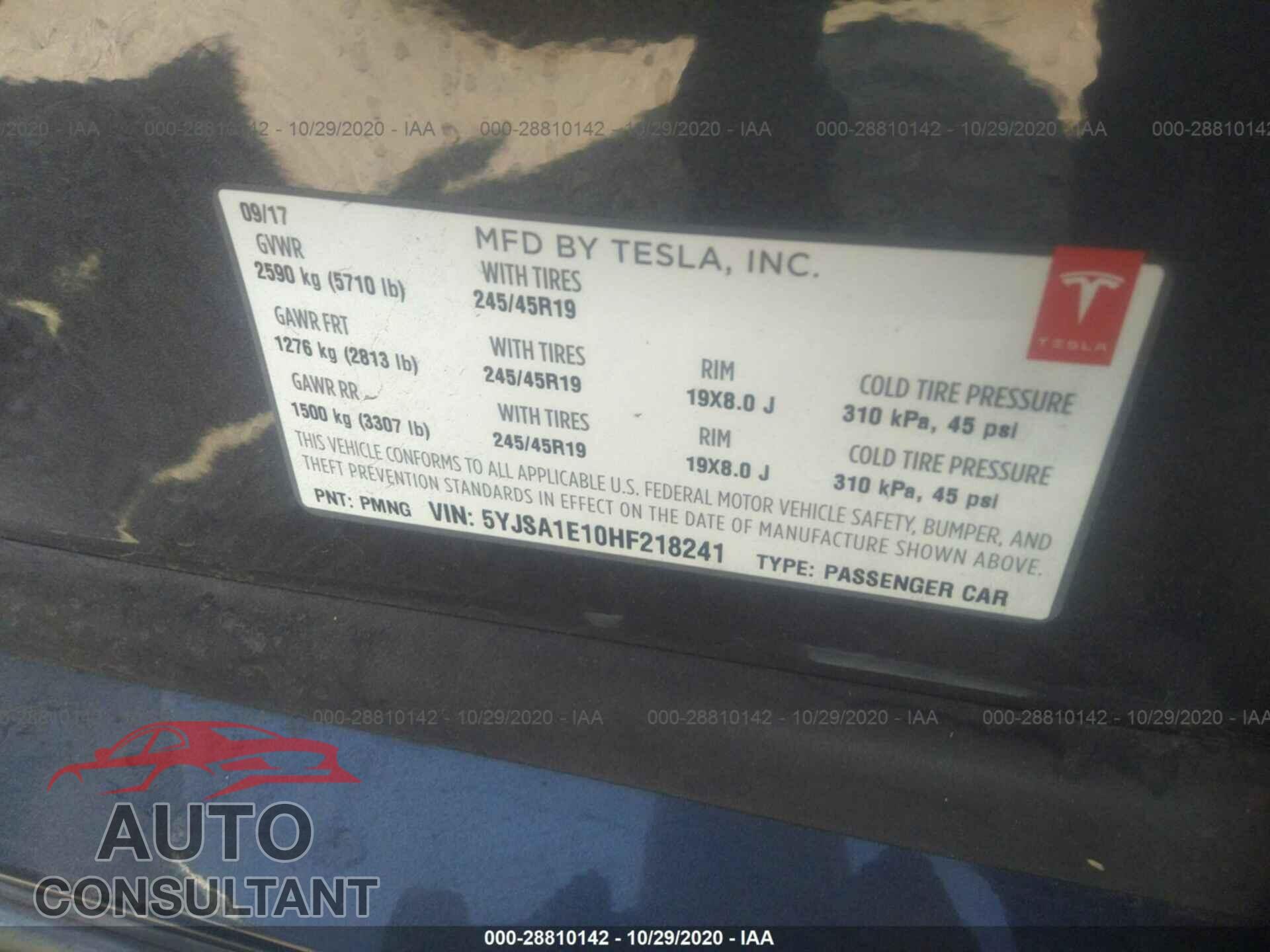 TESLA MODEL S 2017 - 5YJSA1E10HF218241