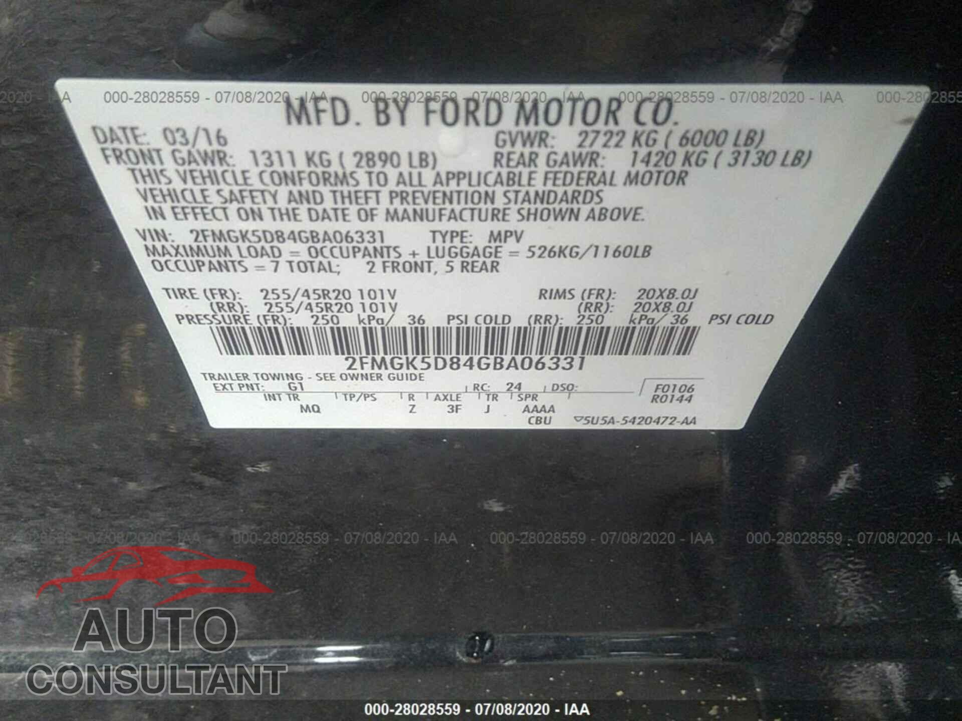 Ford Flex 2016 - 2FMGK5D84GBA06331