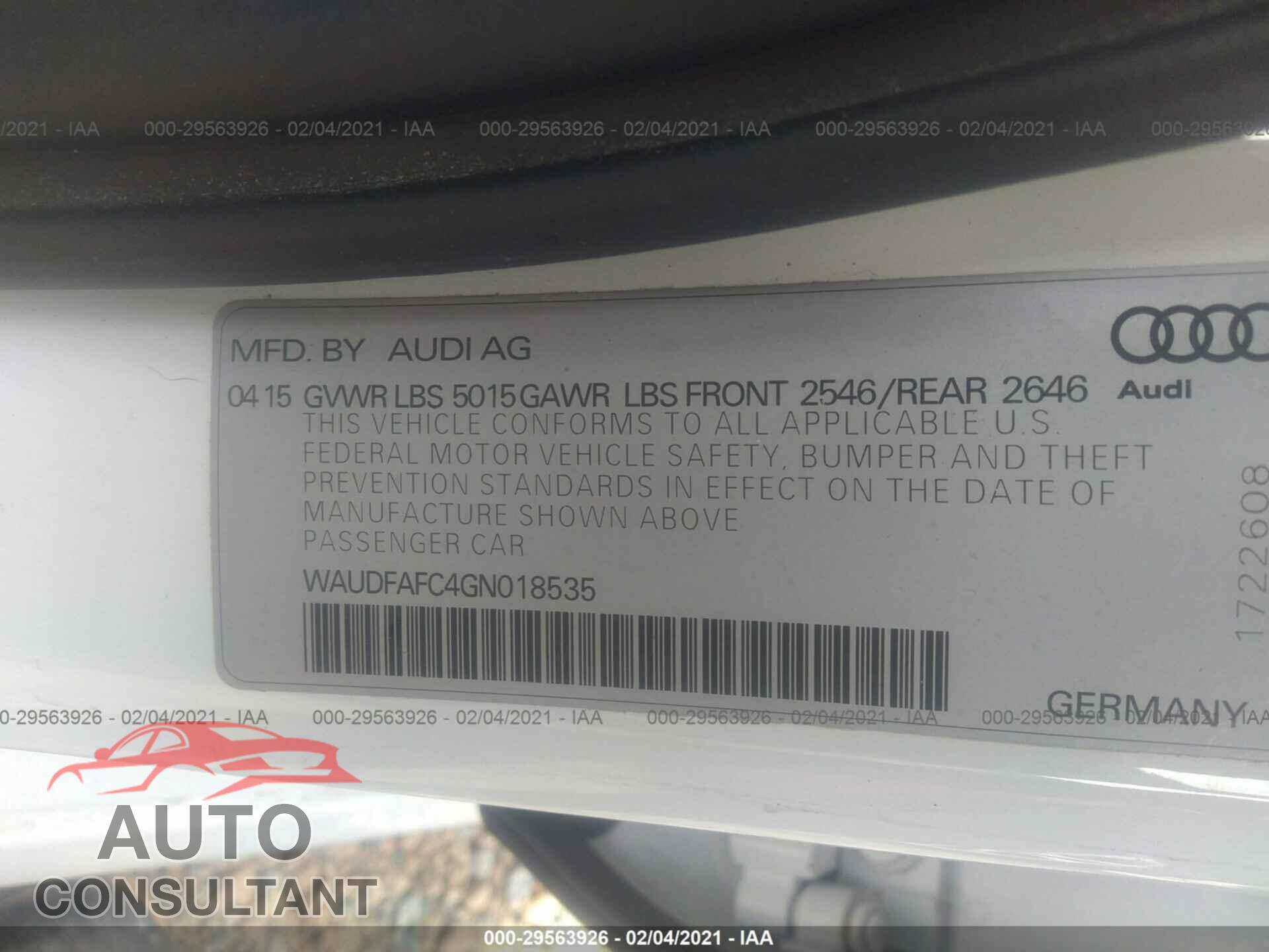 AUDI A6 2016 - WAUDFAFC4GN018535