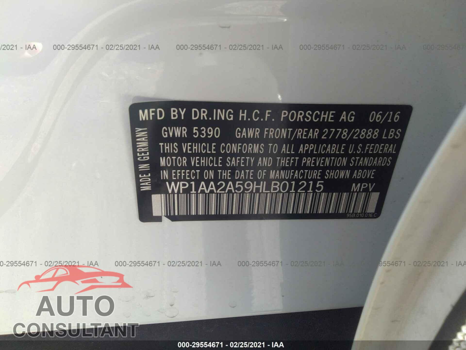 PORSCHE MACAN 2017 - WP1AA2A59HLB01215