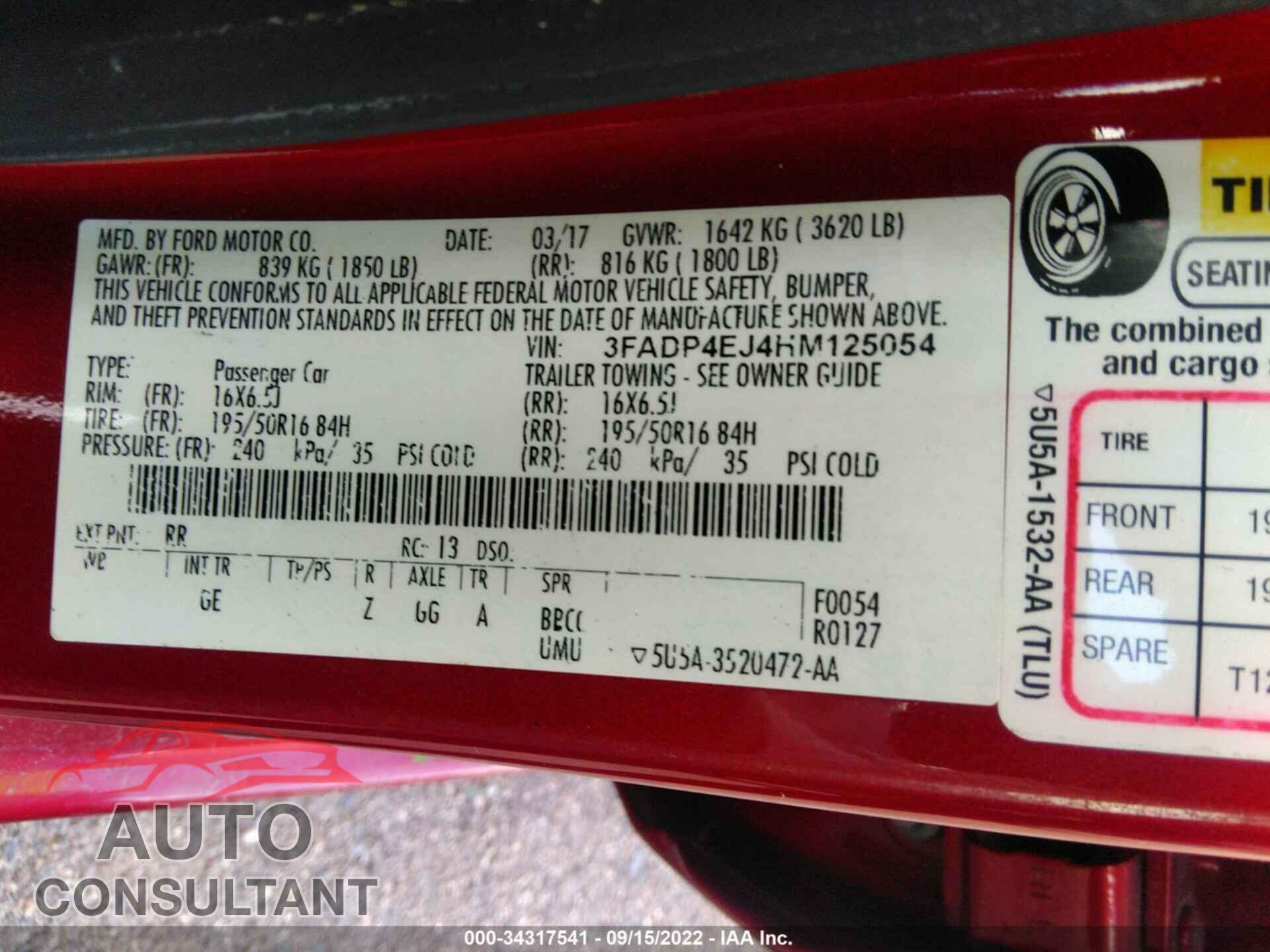 FORD FIESTA 2017 - 3FADP4EJ4HM125054
