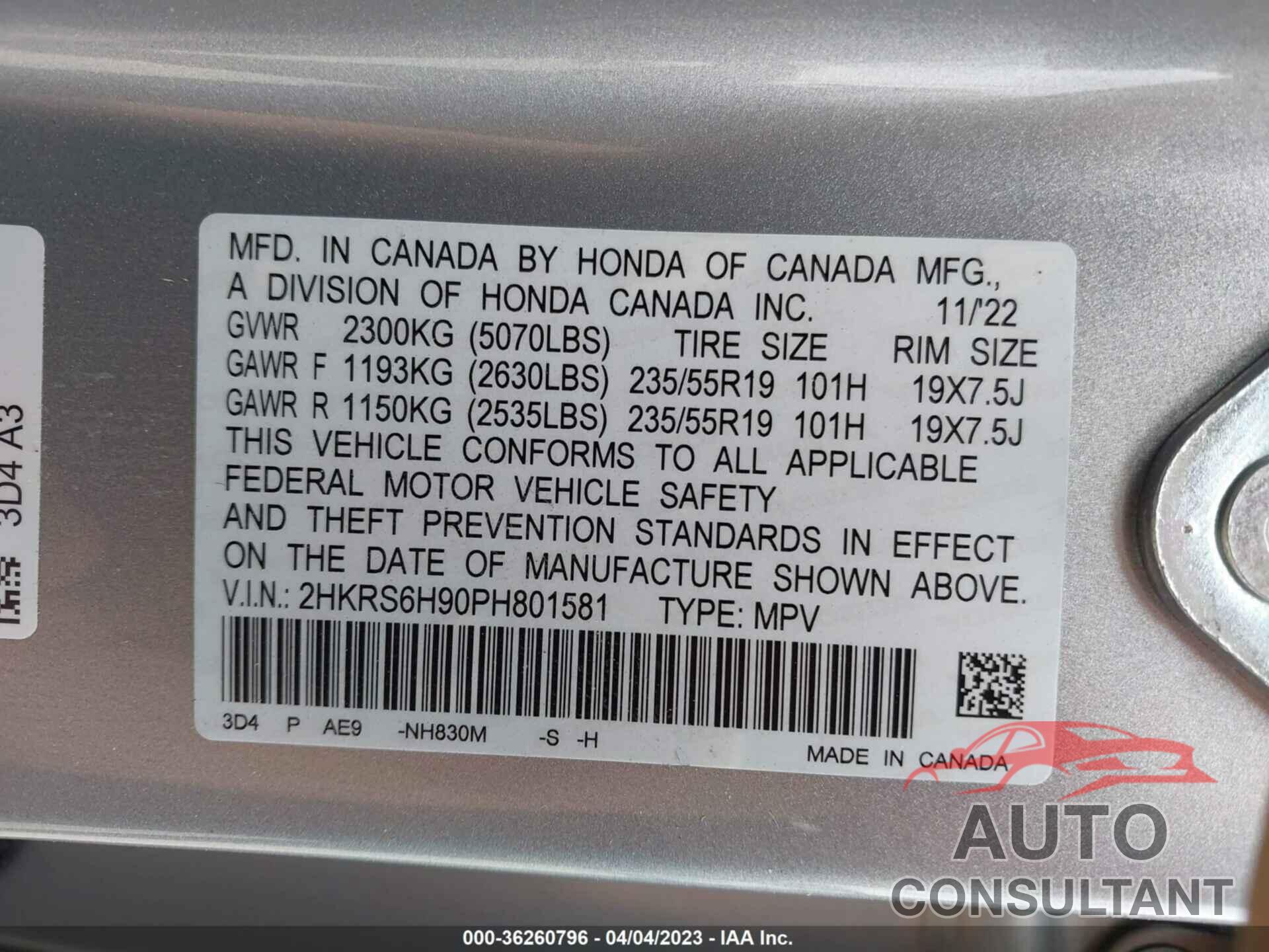 HONDA CR-V HYBRID 2023 - 2HKRS6H90PH801581