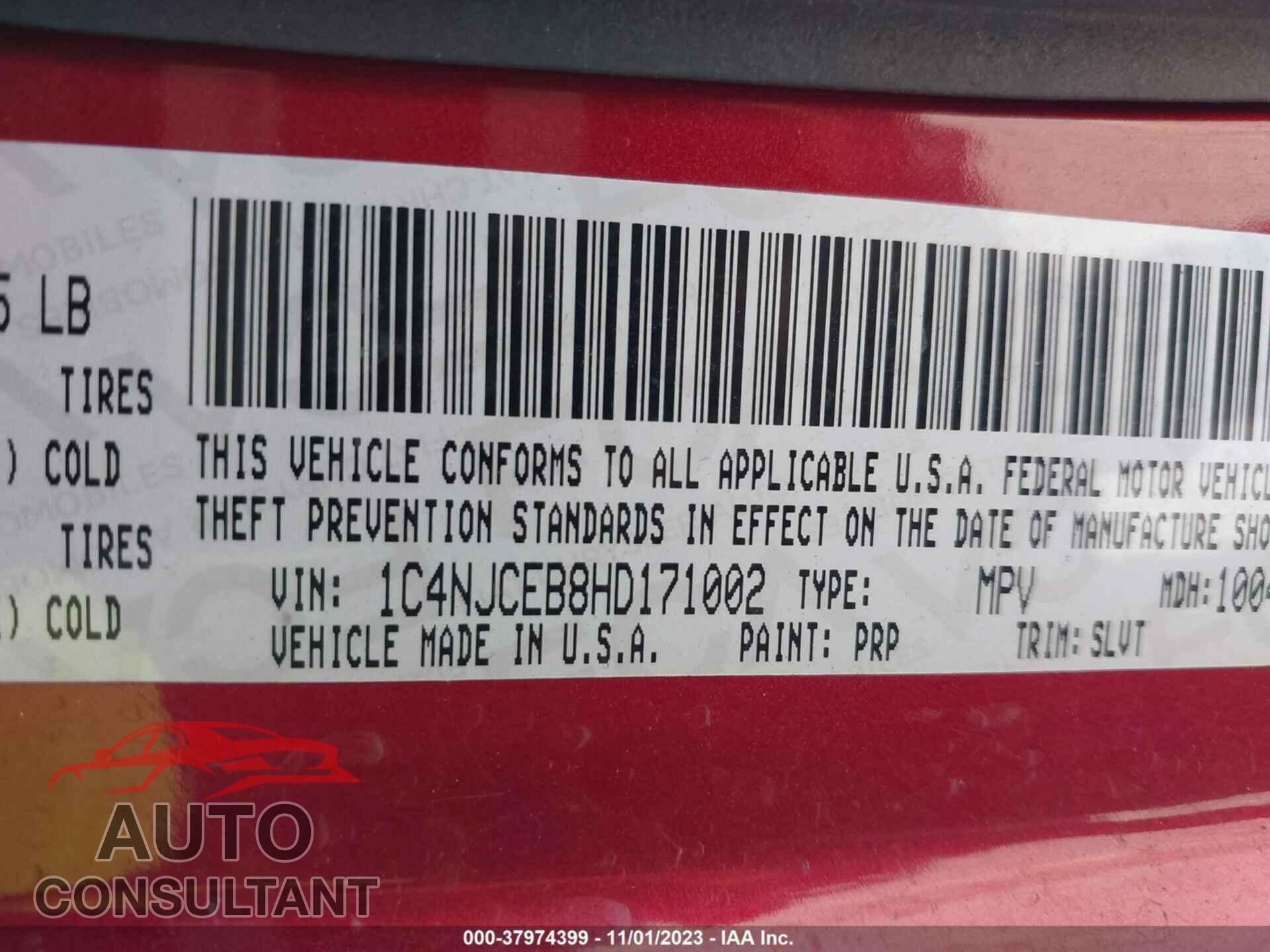 JEEP COMPASS 2017 - 1C4NJCEB8HD171002