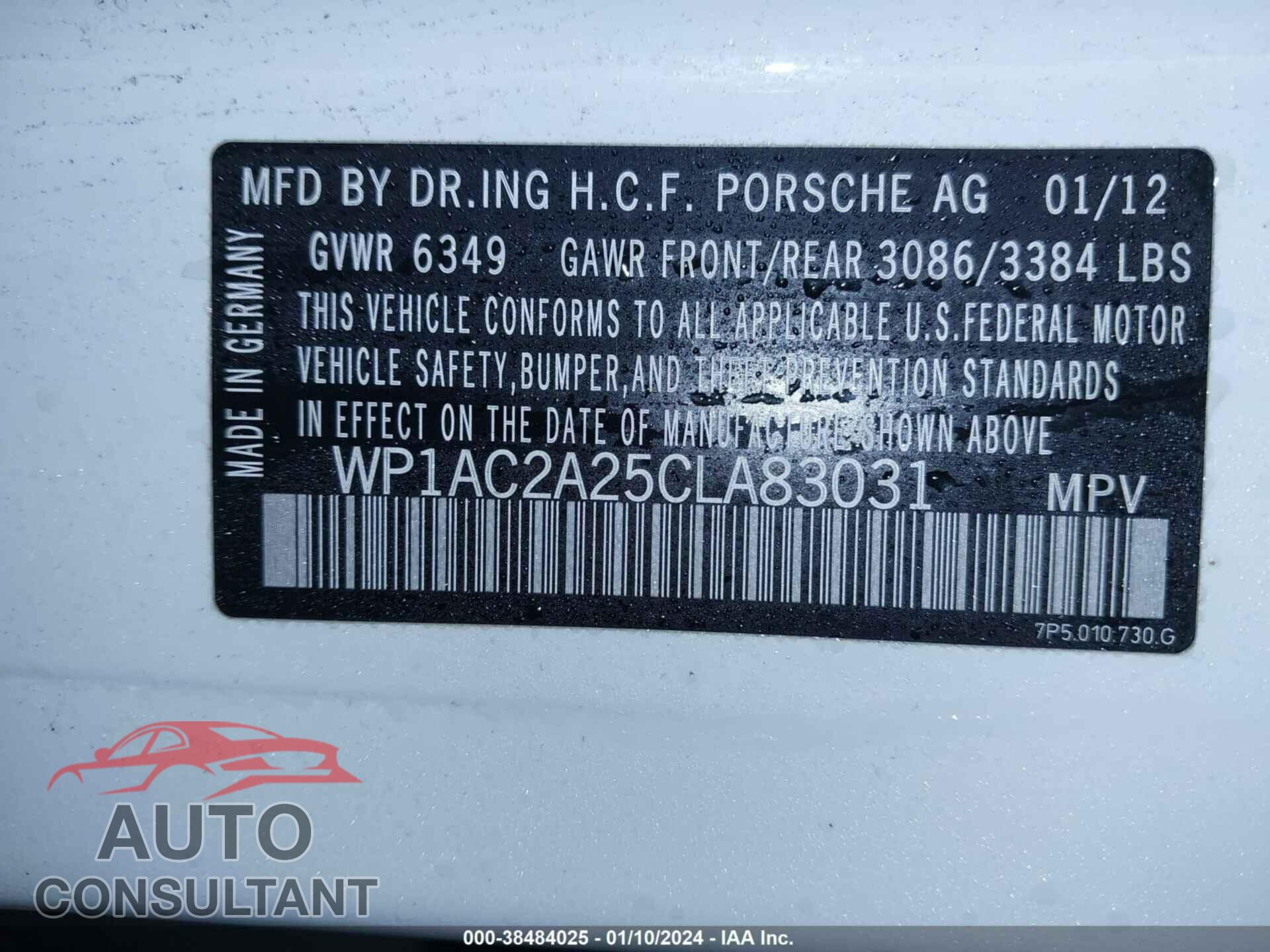 PORSCHE CAYENNE 2012 - WP1AC2A25CLA83031