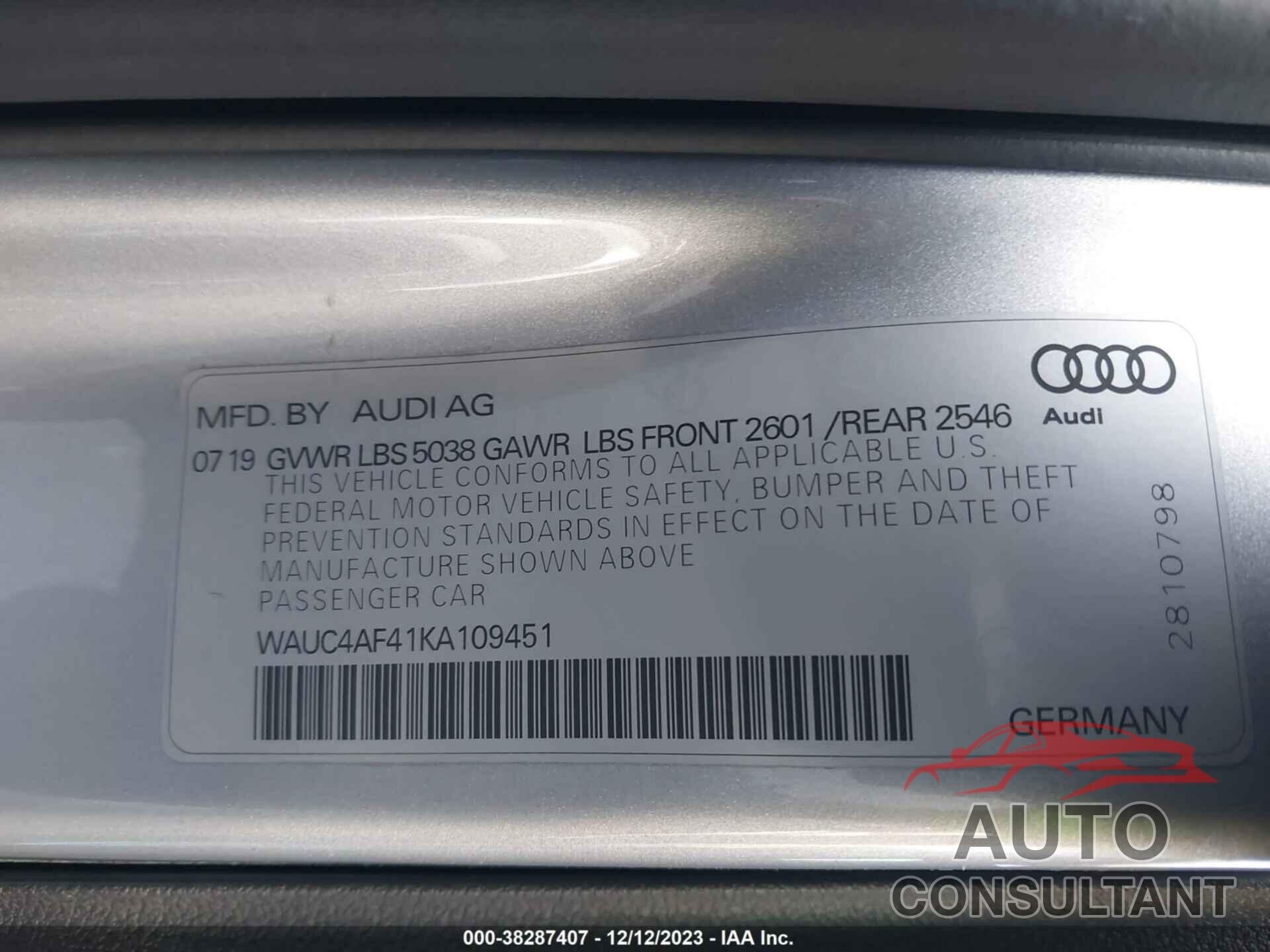 AUDI S4 2019 - WAUC4AF41KA109451