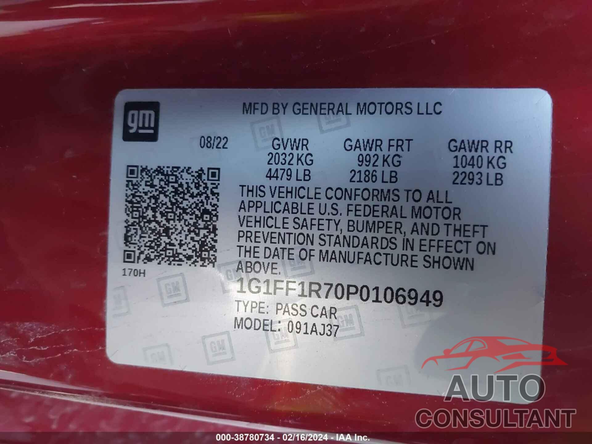 CHEVROLET CAMARO 2023 - 1G1FF1R70P0106949