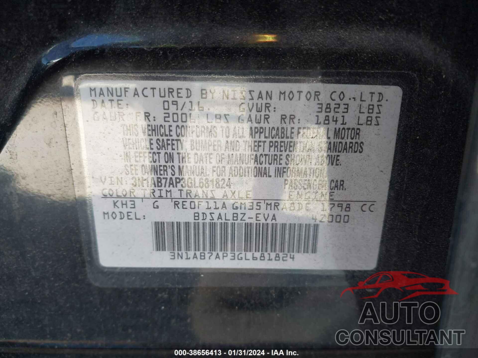 NISSAN SENTRA 2016 - 3N1AB7AP3GL681824