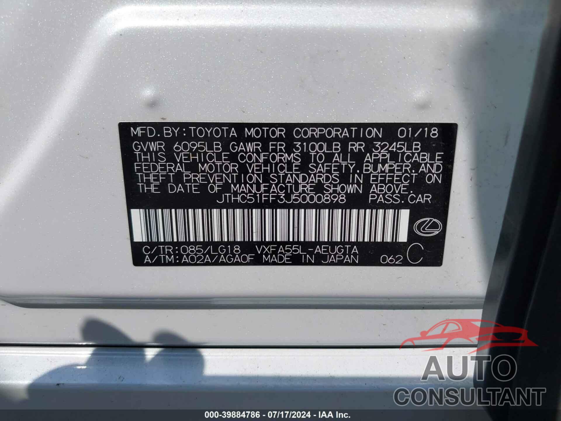 LEXUS LS 500 2018 - JTHC51FF3J5000898