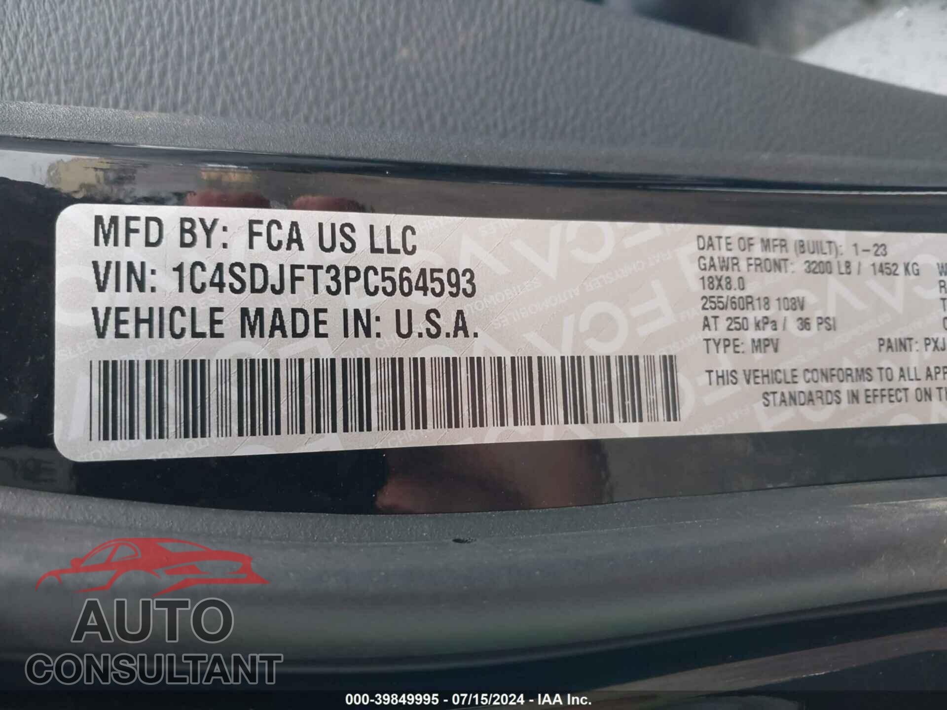 DODGE DURANGO 2023 - 1C4SDJFT3PC564593