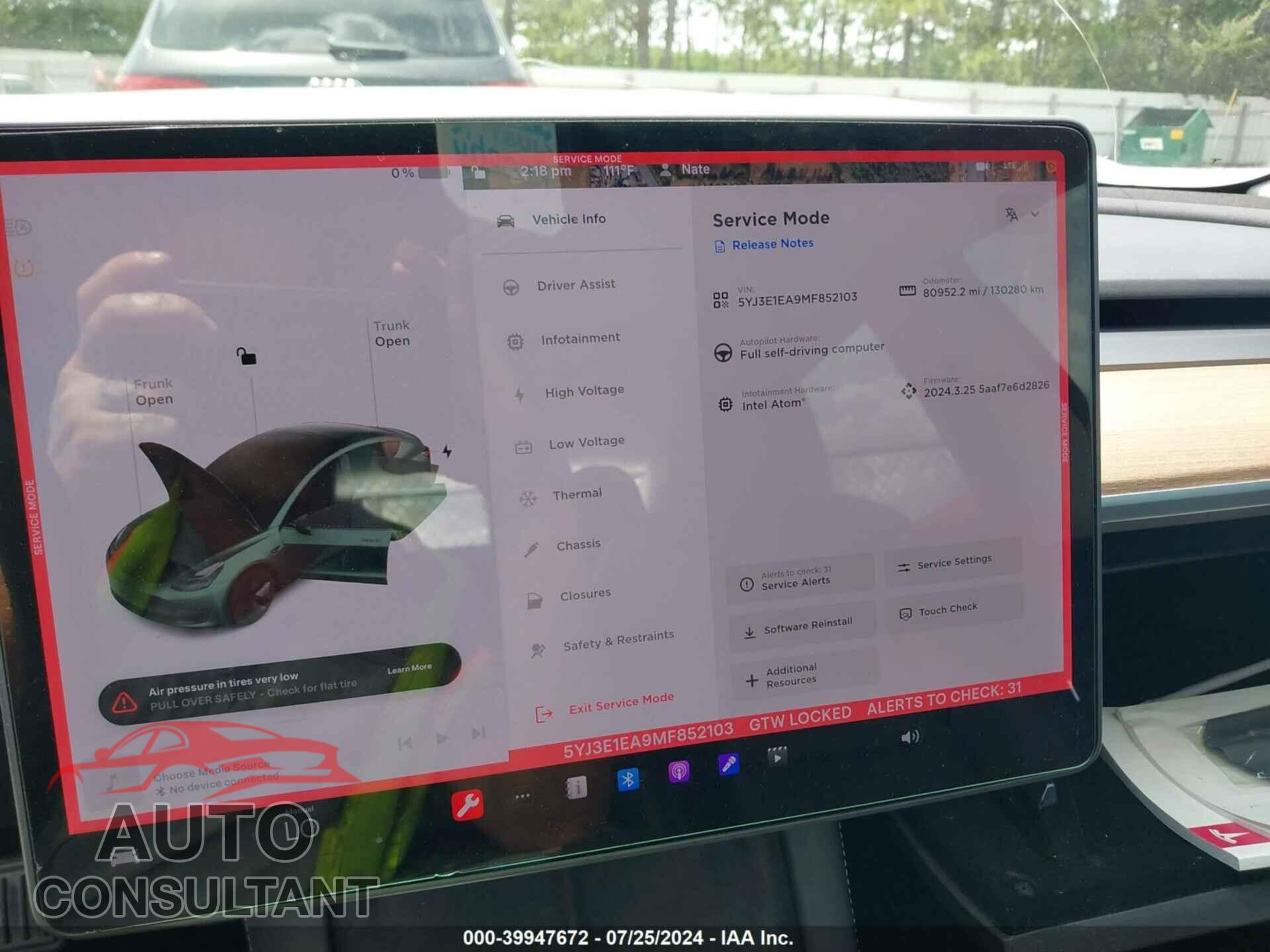 TESLA MODEL 3 2021 - 5YJ3E1EA9MF852103