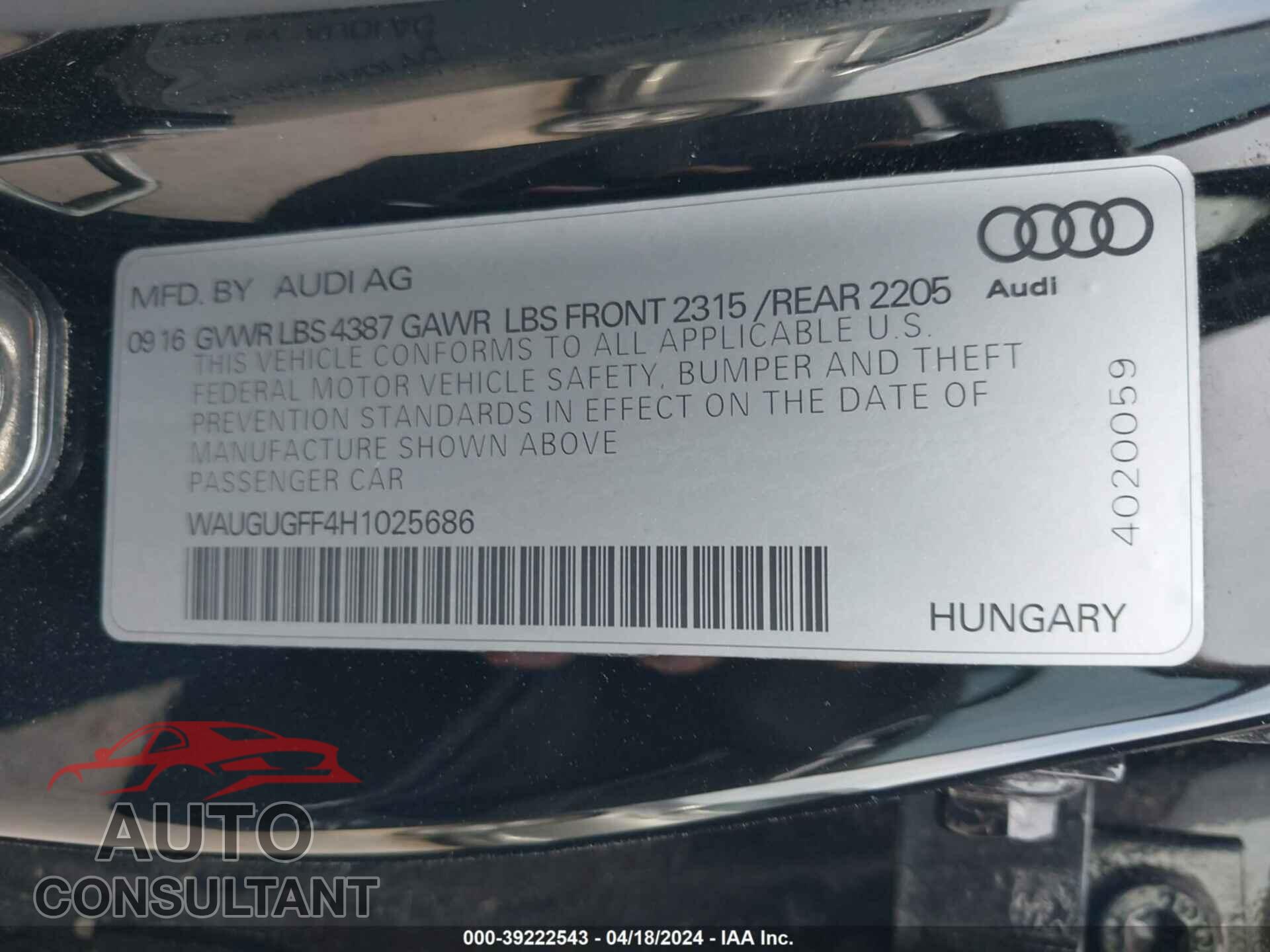 AUDI A3 2017 - WAUGUGFF4H1025686
