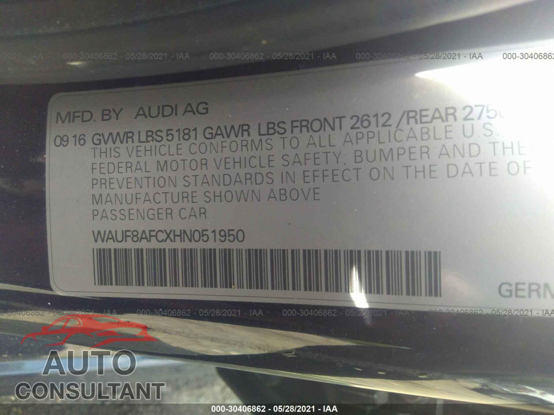 AUDI A6 2017 - WAUF8AFCXHN051950