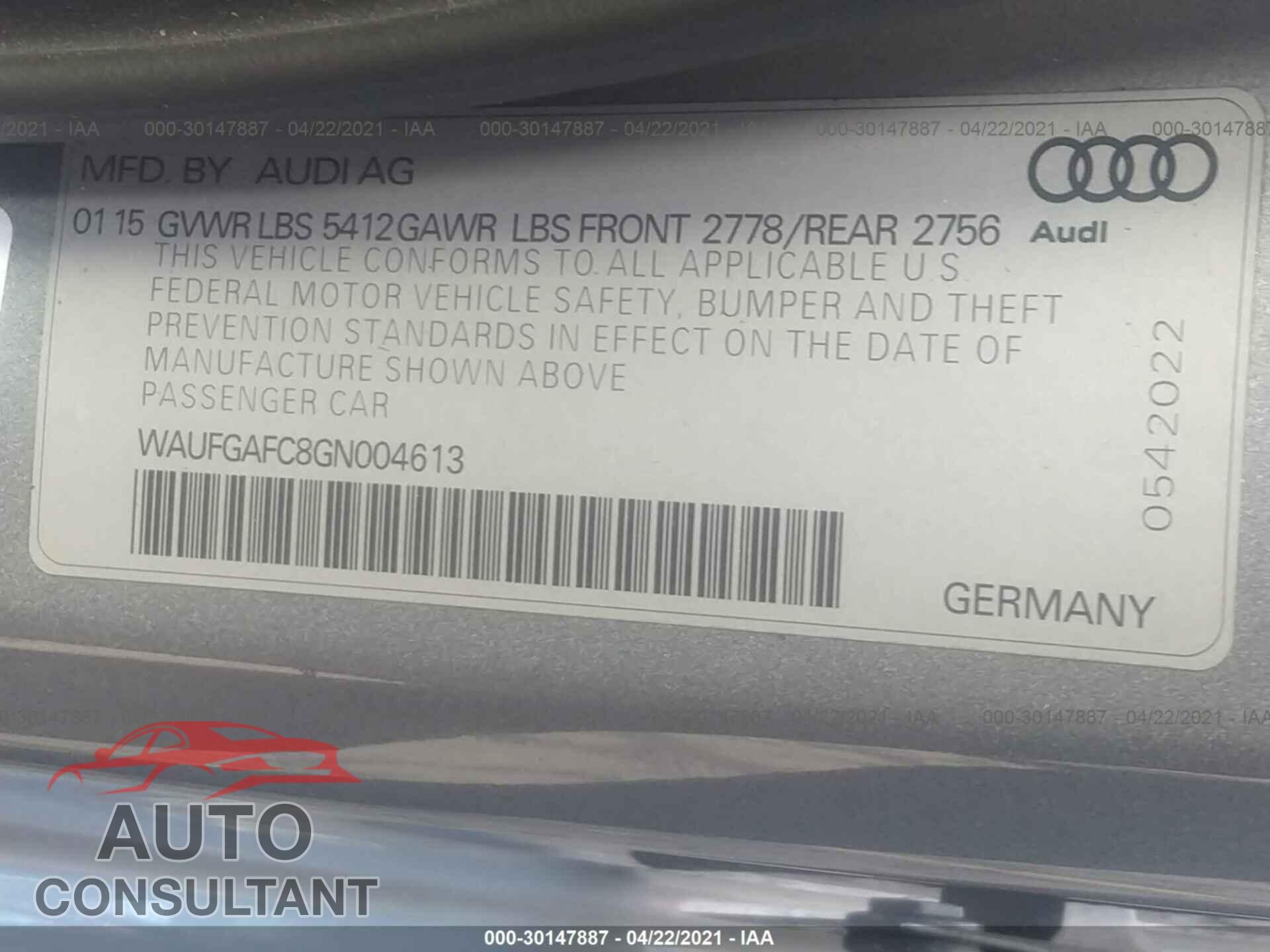 AUDI A6 2016 - WAUFGAFC8GN004613