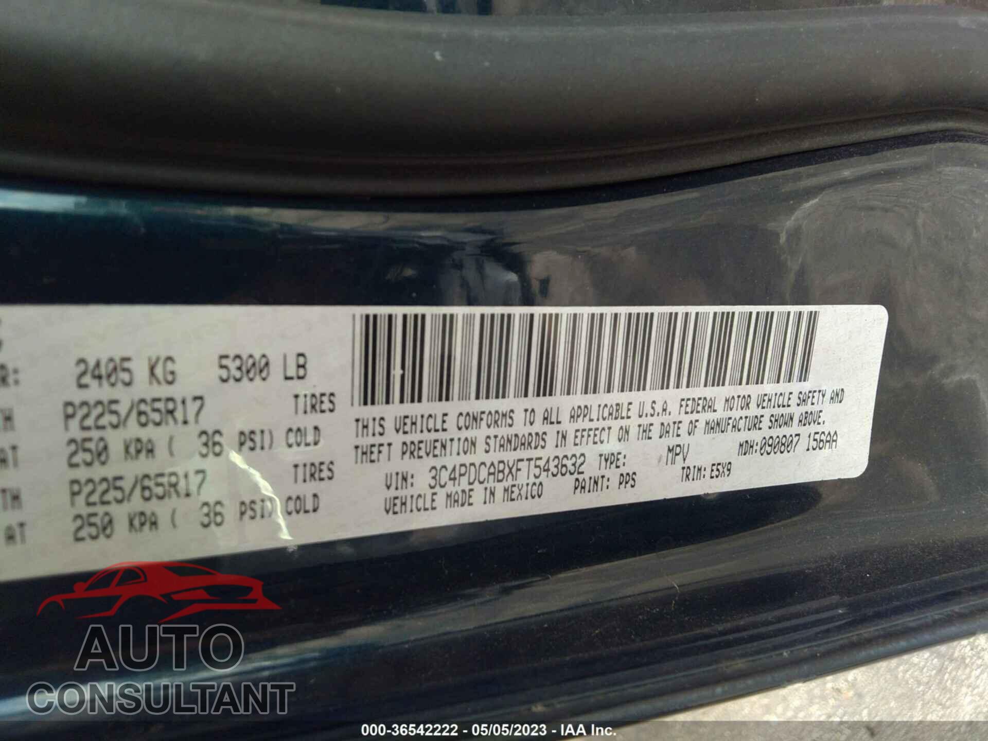 DODGE JOURNEY 2015 - 3C4PDCABXFT543632
