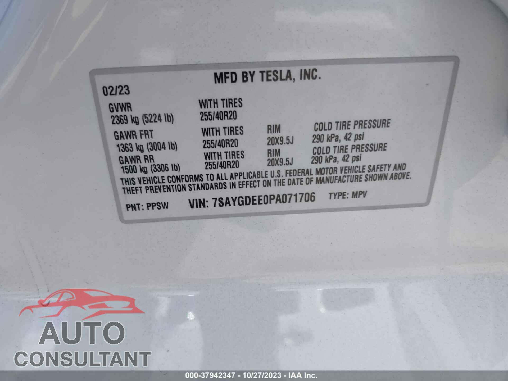 TESLA MODEL Y 2023 - 7SAYGDEE0PA071706