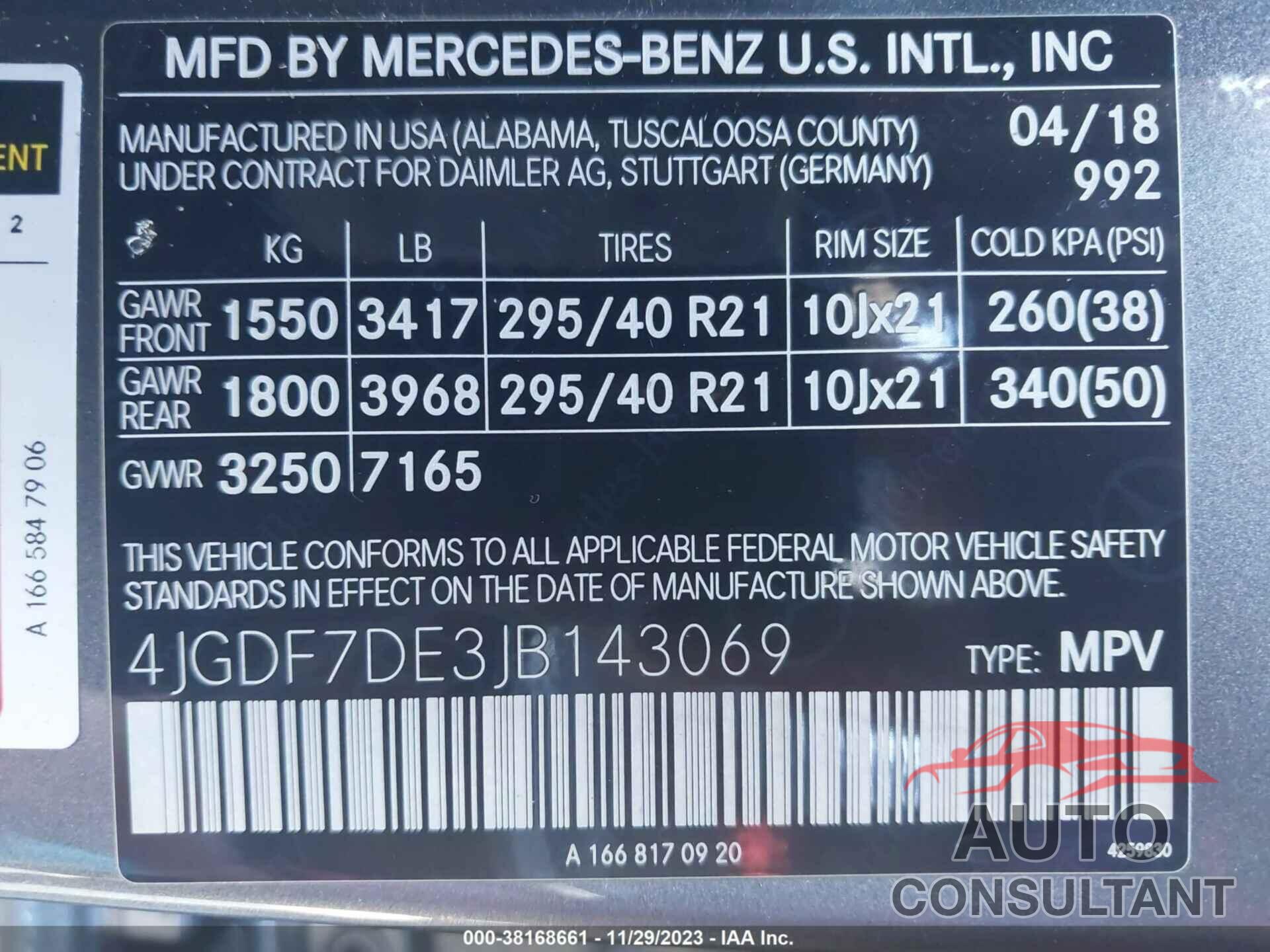 MERCEDES-BENZ GLS 2018 - 4JGDF7DE3JB143069