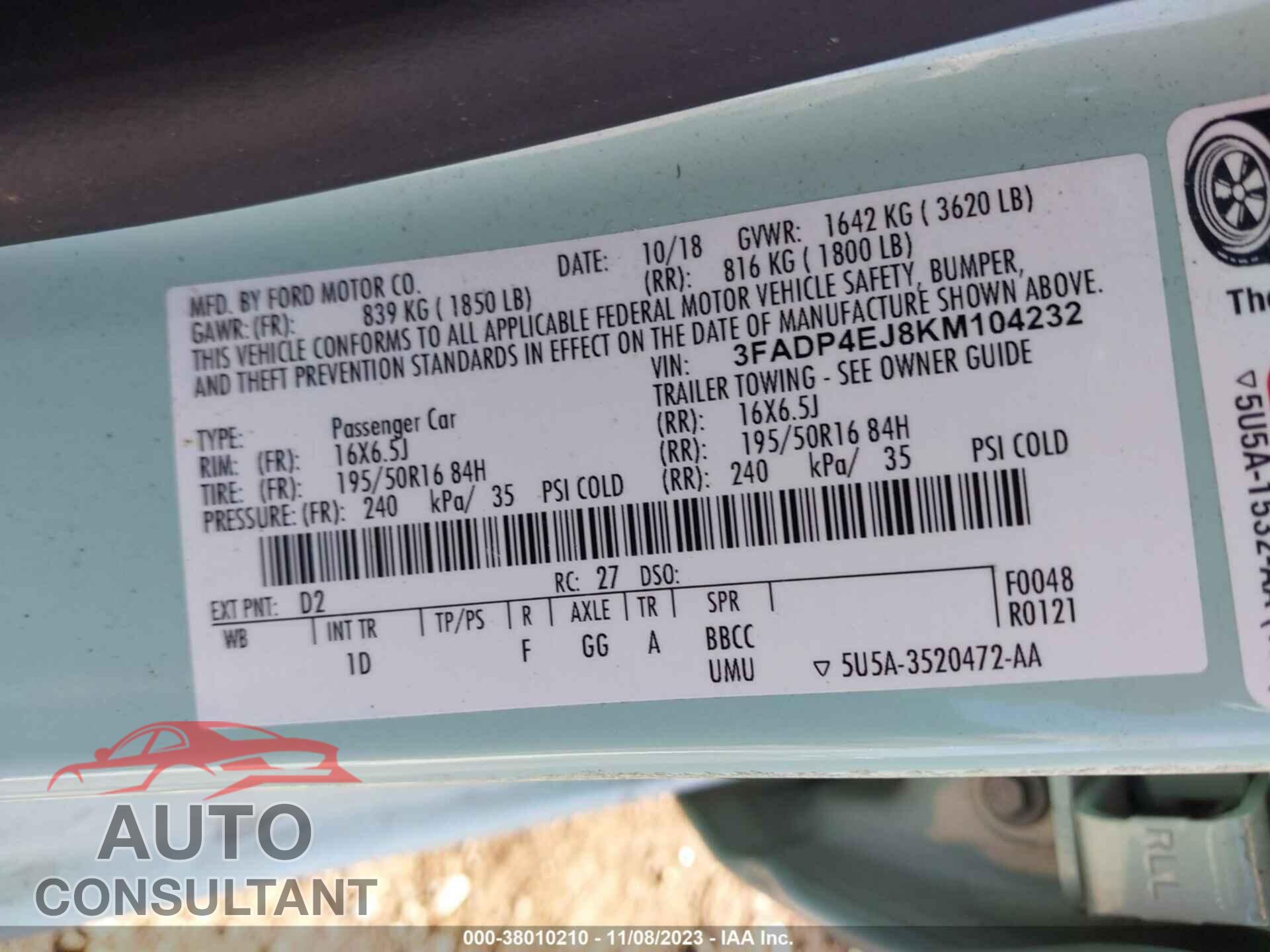 FORD FIESTA 2019 - 3FADP4EJ8KM104232