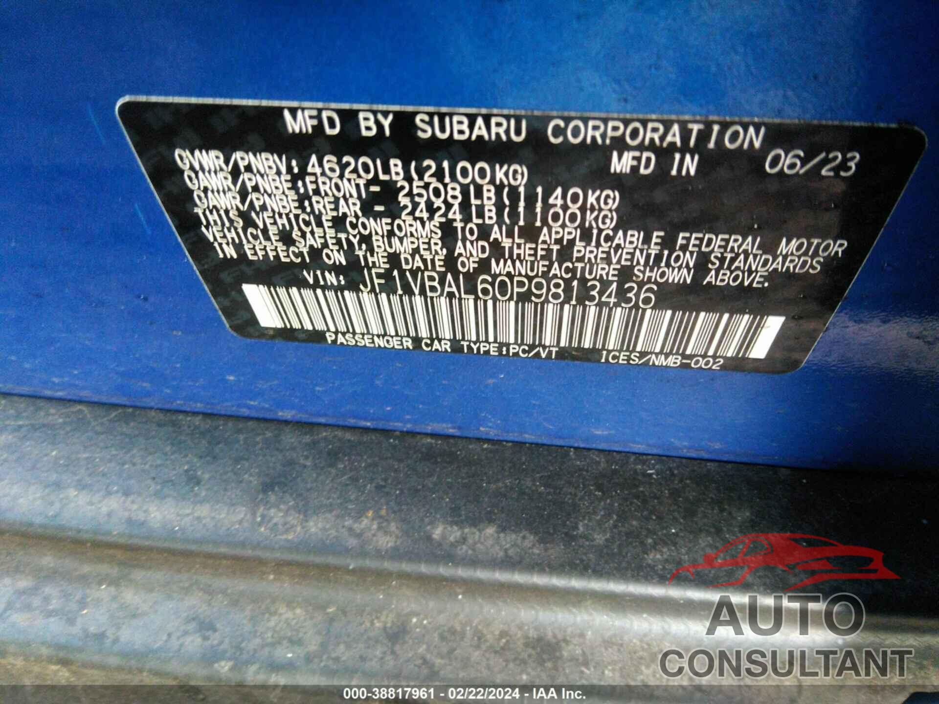 SUBARU WRX 2023 - JF1VBAL60P9813436
