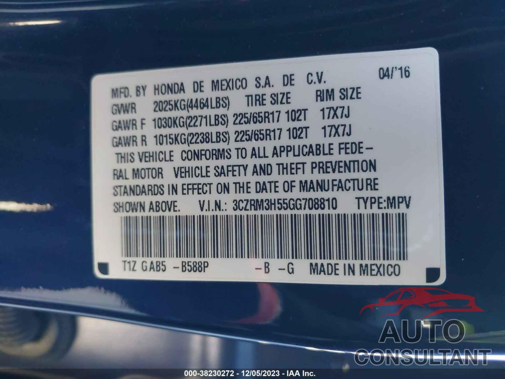 HONDA CR-V 2016 - 3CZRM3H55GG708810