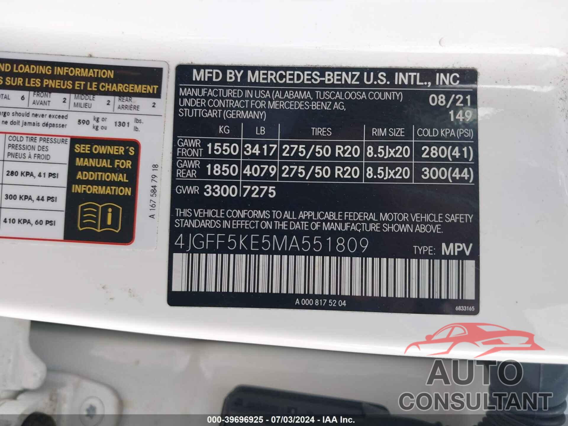 MERCEDES-BENZ GLS 450 2021 - 4JGFF5KE5MA551809