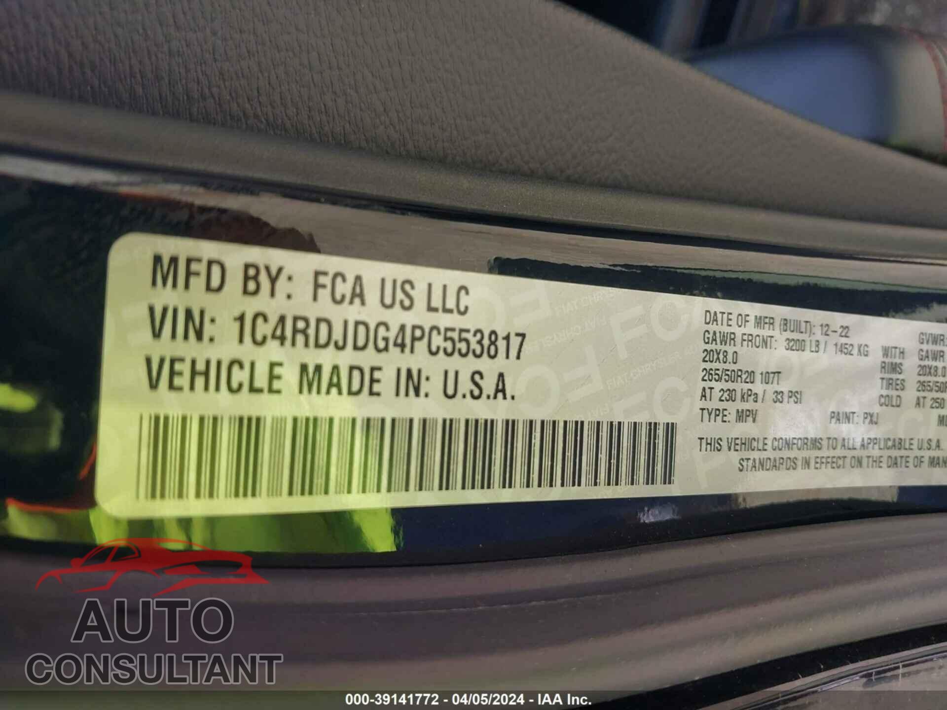 DODGE DURANGO 2023 - 1C4RDJDG4PC553817