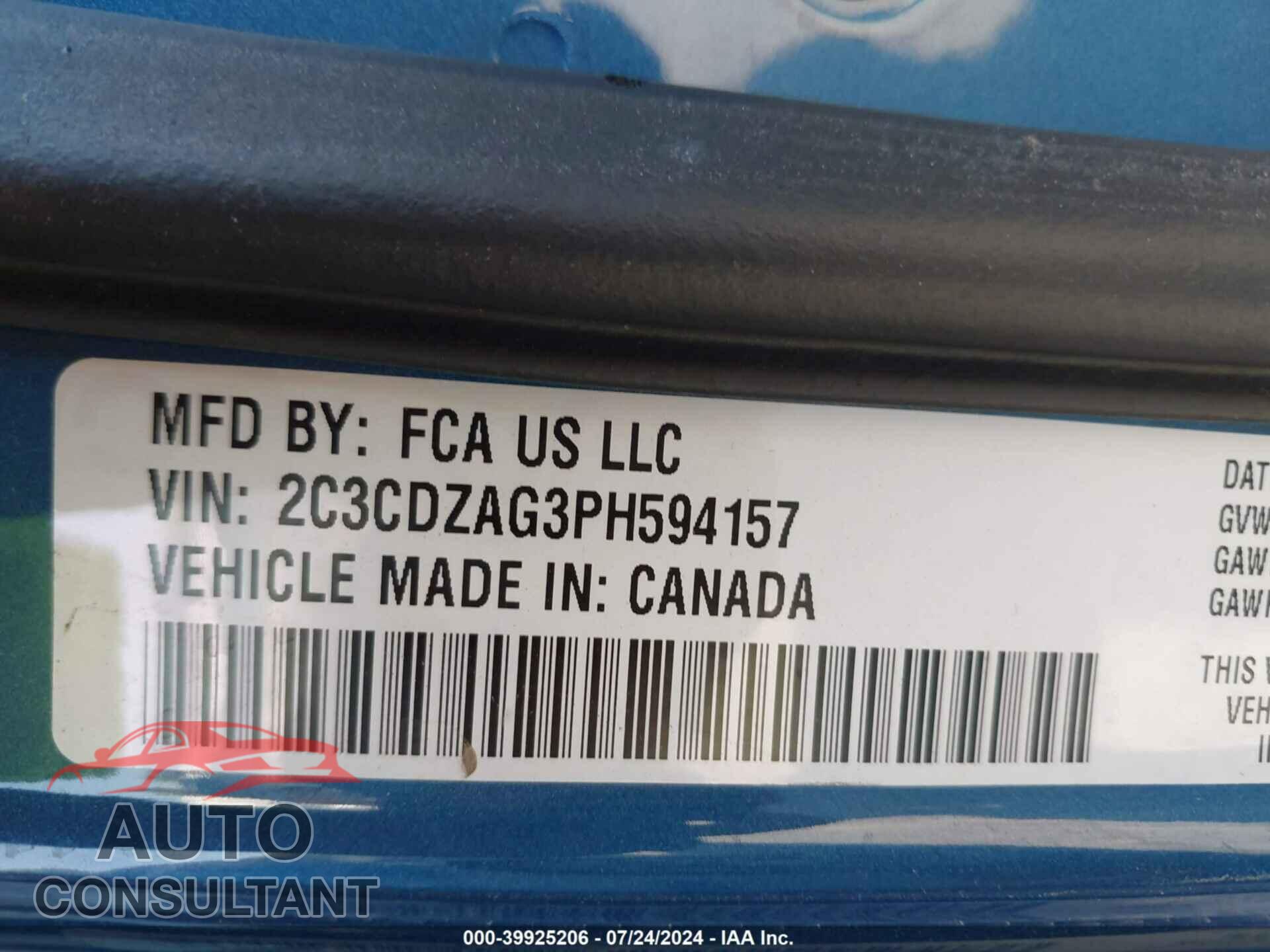DODGE CHALLENGER 2023 - 2C3CDZAG3PH594157