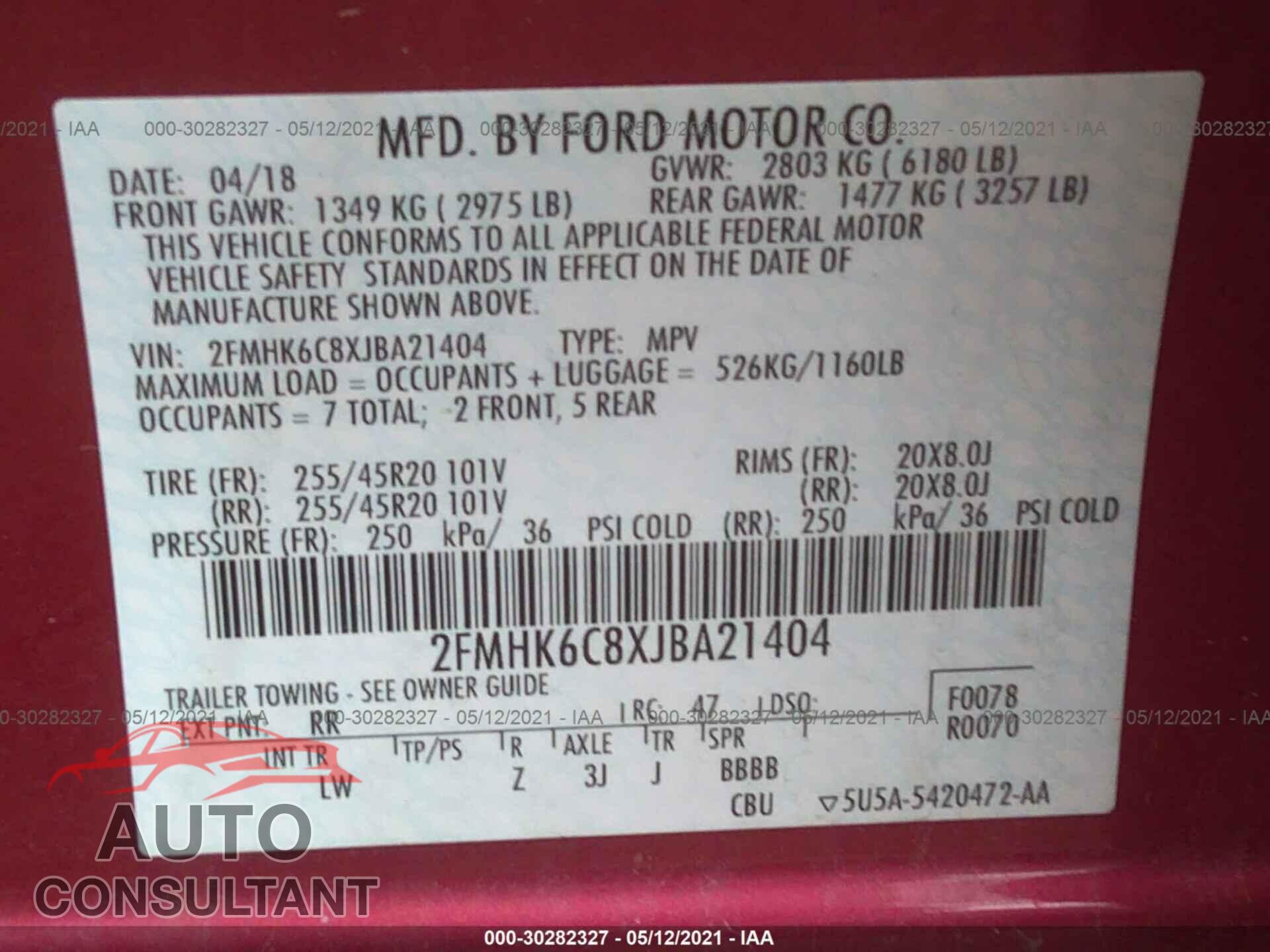 FORD FLEX 2018 - 2FMHK6C8XJBA21404