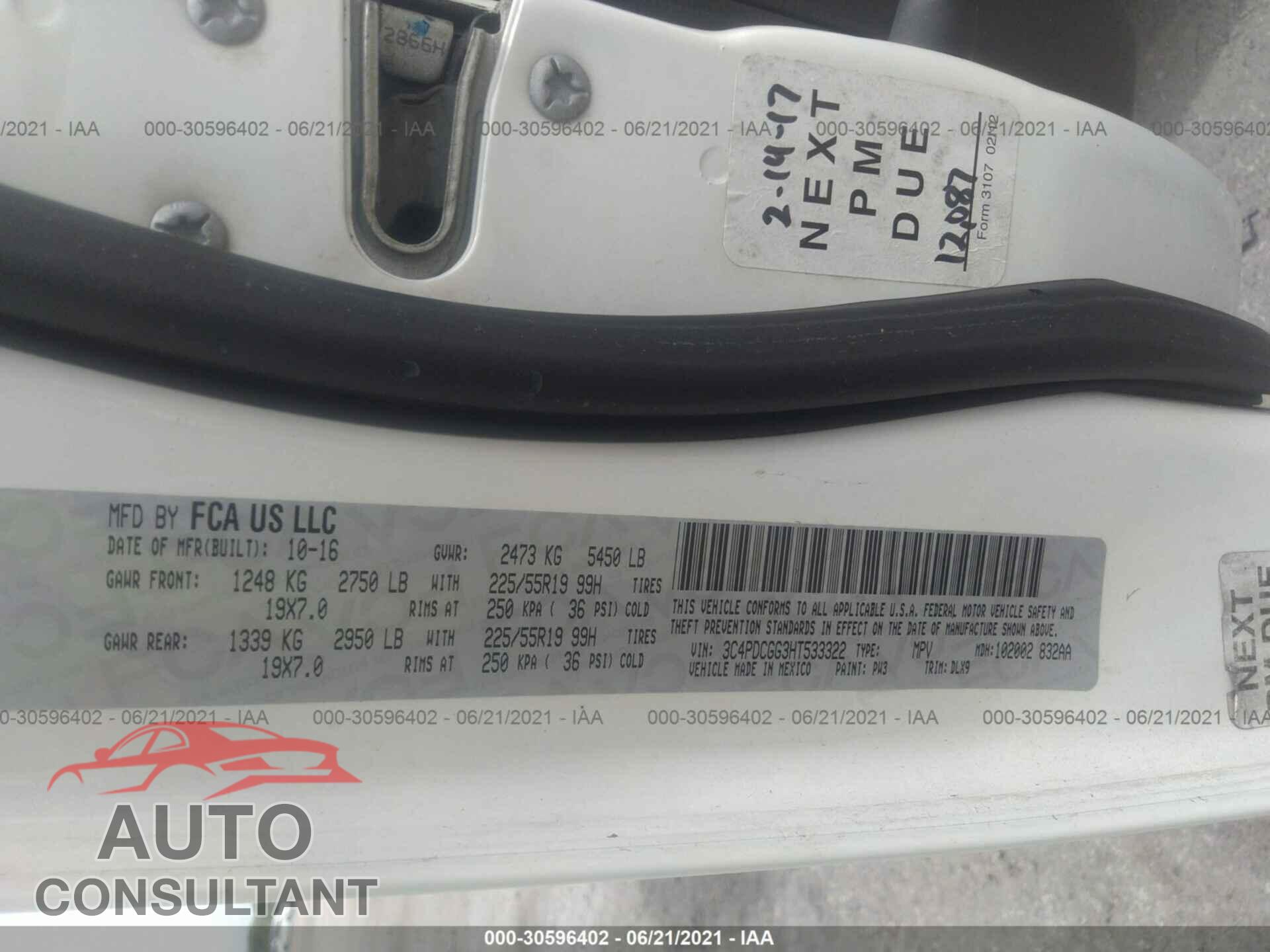 DODGE JOURNEY 2017 - 3C4PDCGG3HT533322