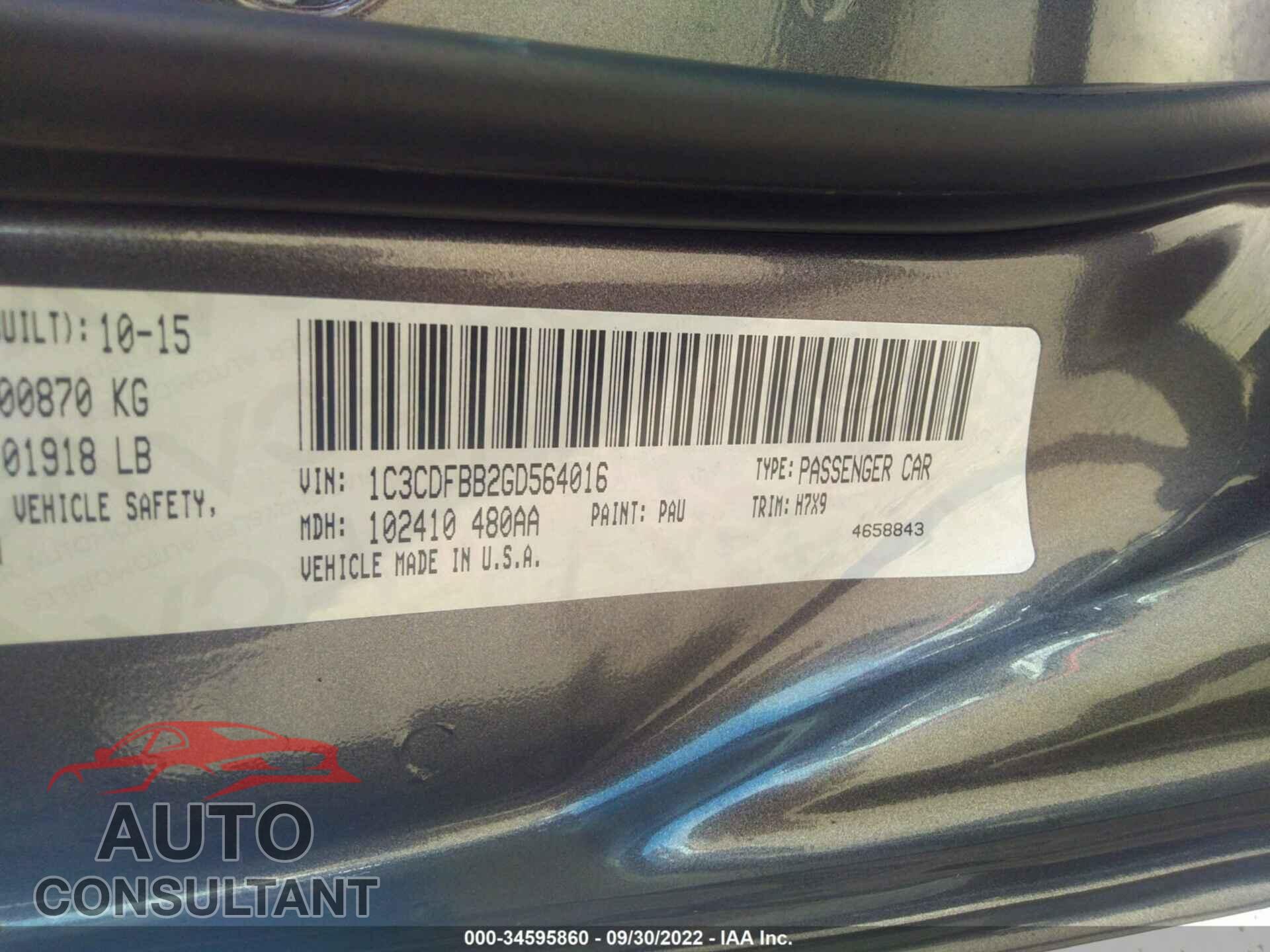 DODGE DART 2016 - 1C3CDFBB2GD564016