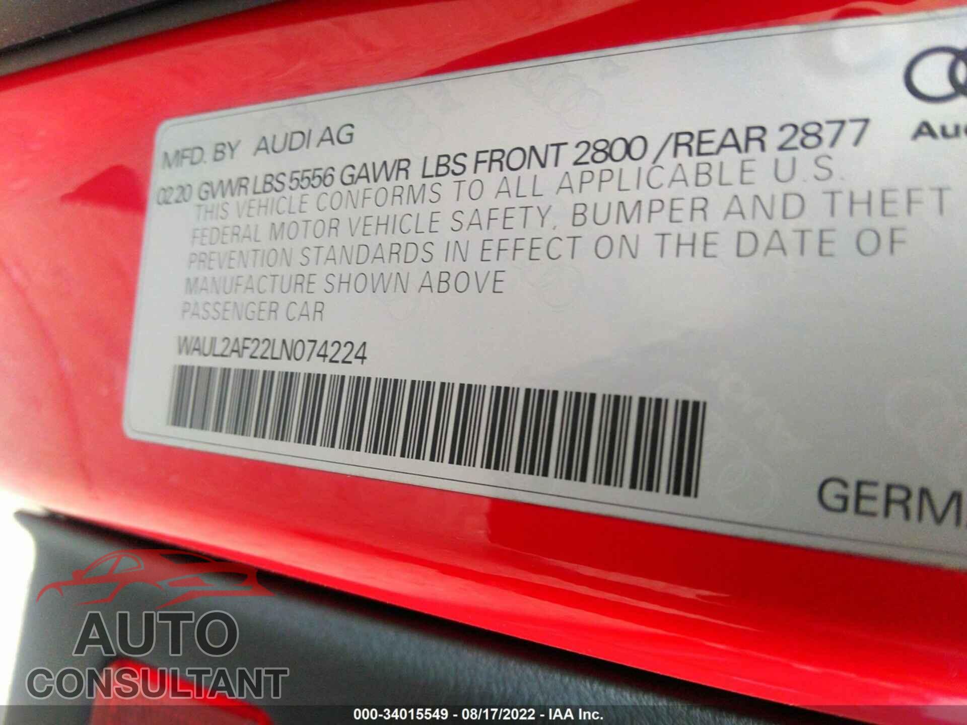 AUDI A6 2020 - WAUL2AF22LN074224