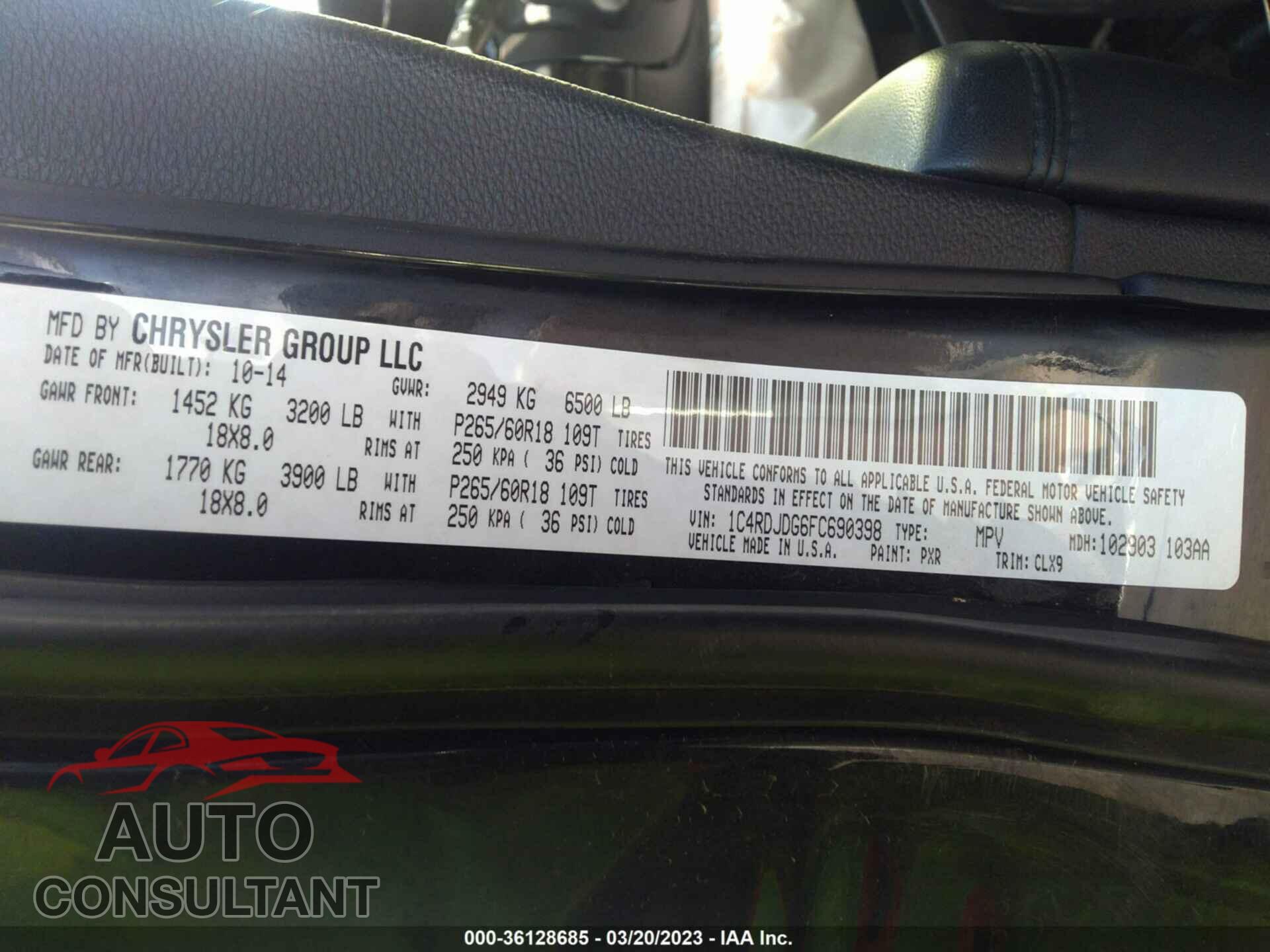 DODGE DURANGO 2015 - 1C4RDJDG6FC690398