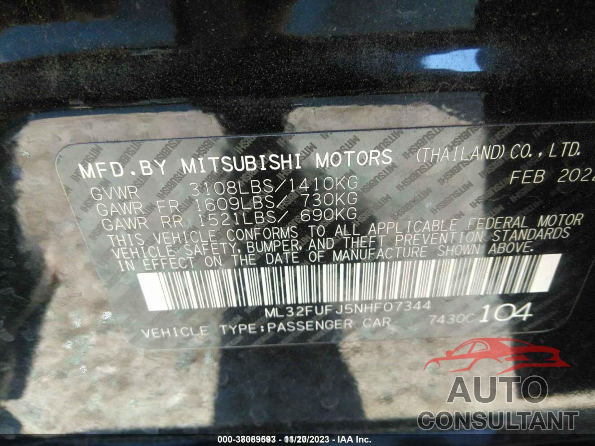 MITSUBISHI MIRAGE G4 2022 - ML32FUFJ5NHF07344